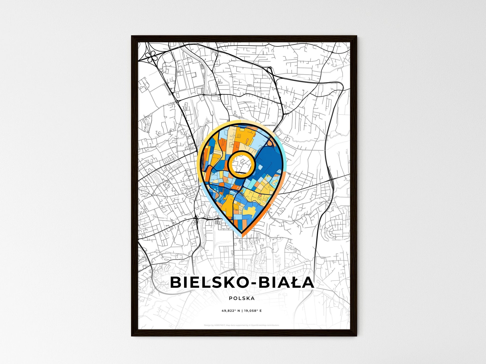 Bielsko-Biała Poland wedding art map with pointer icon