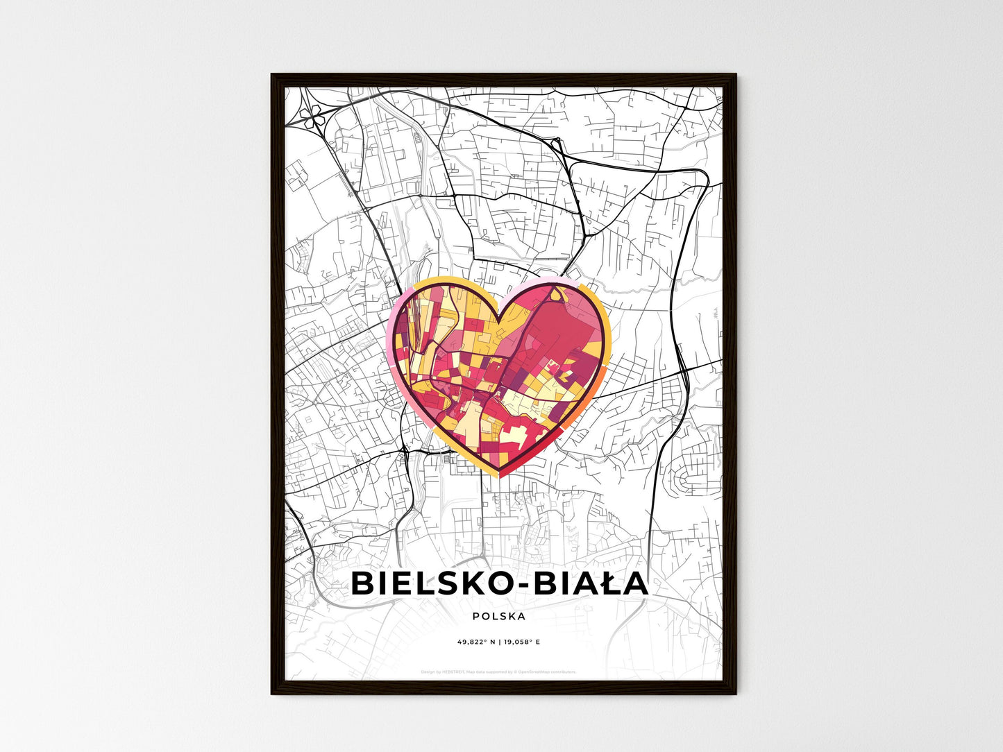 Bielsko-Biała Poland wedding art map with heart icon