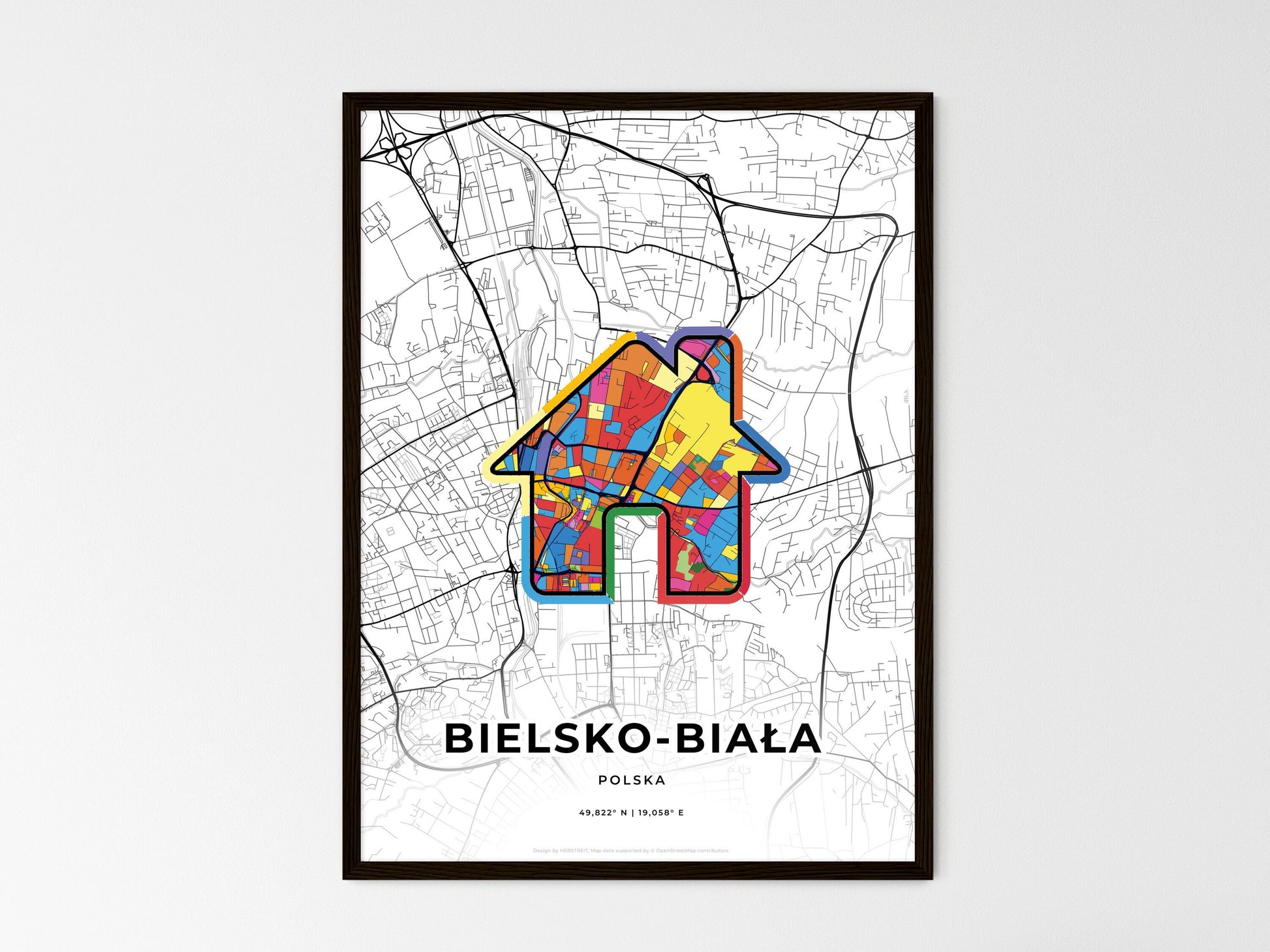Bielsko-Biała Poland wedding art map with home icon