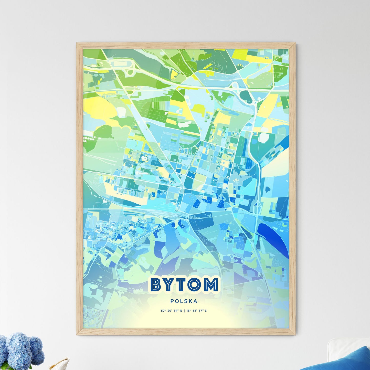 Colorful BYTOM POLAND Fine Art Map Cool Blue