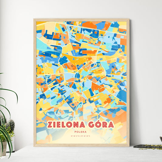 Colorful ZIELONA GÓRA POLAND Fine Art Map Blue Orange