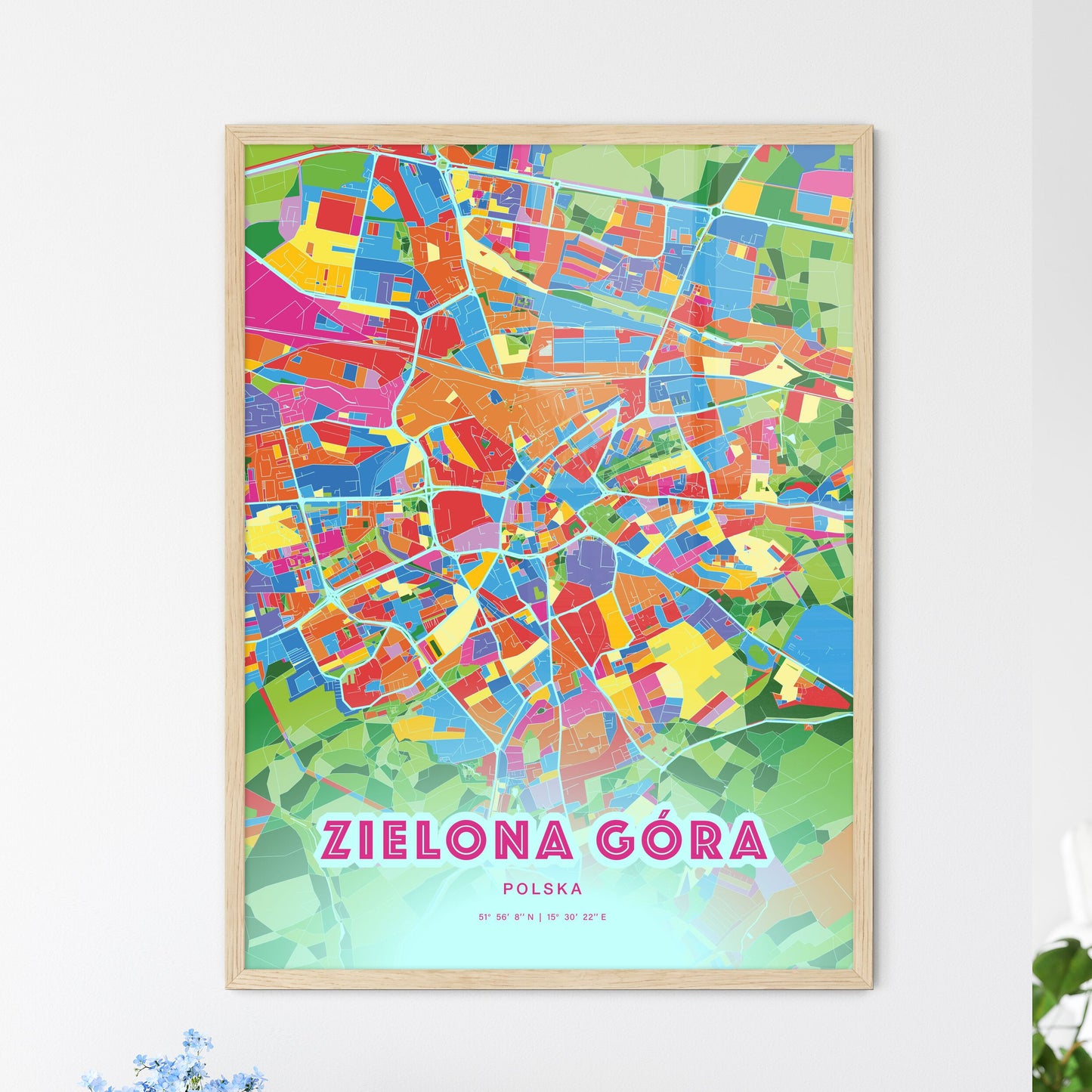 Colorful ZIELONA GÓRA POLAND Fine Art Map Crazy Colors
