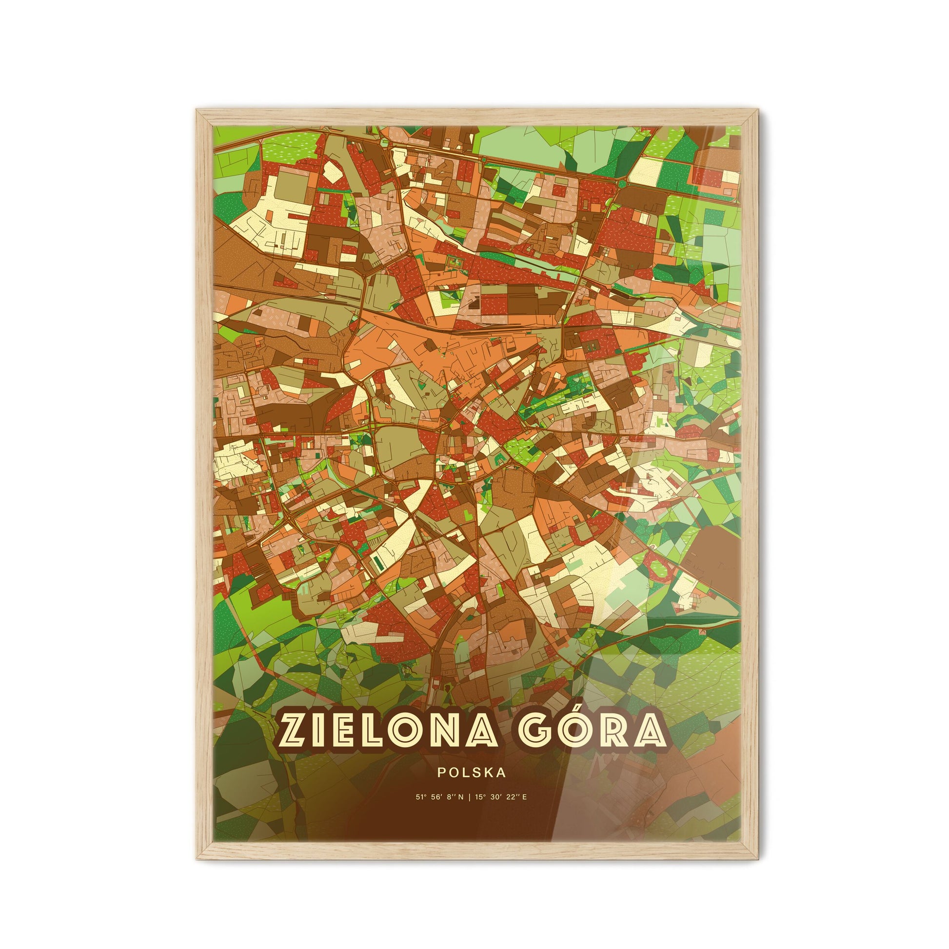 Colorful ZIELONA GÓRA POLAND Fine Art Map Farmhouse