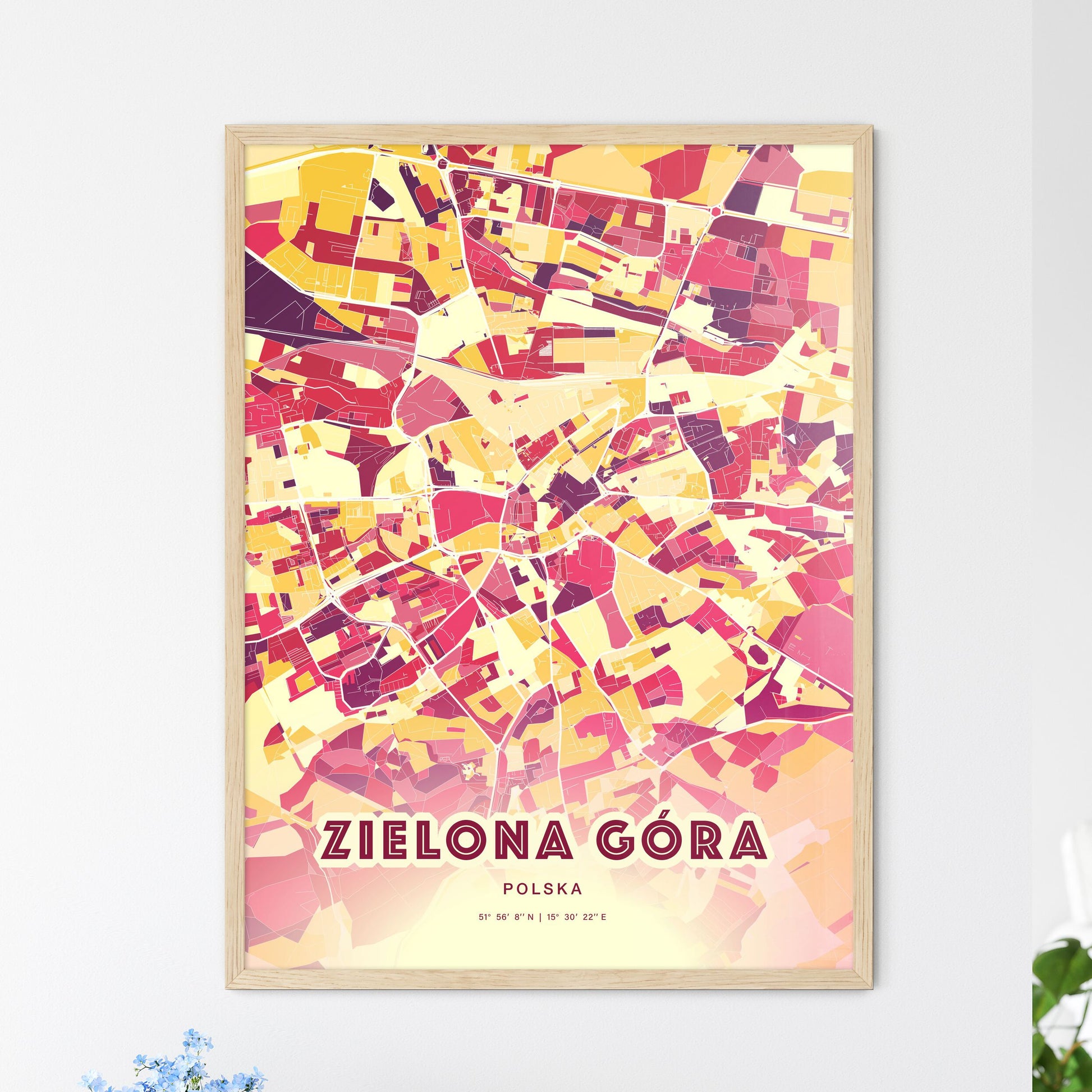 Colorful ZIELONA GÓRA POLAND Fine Art Map Hot Red