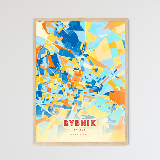 Colorful RYBNIK POLAND Fine Art Map Blue Orange