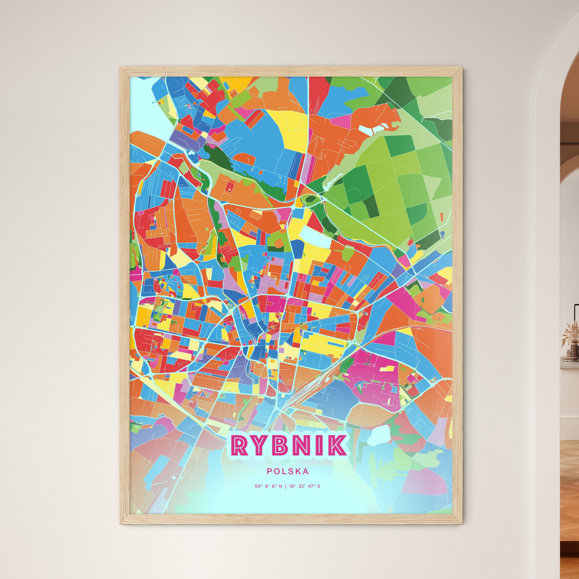 Colorful RYBNIK POLAND Fine Art Map Crazy Colors