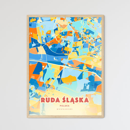 Colorful RUDA ŚLĄSKA POLAND Fine Art Map Blue Orange