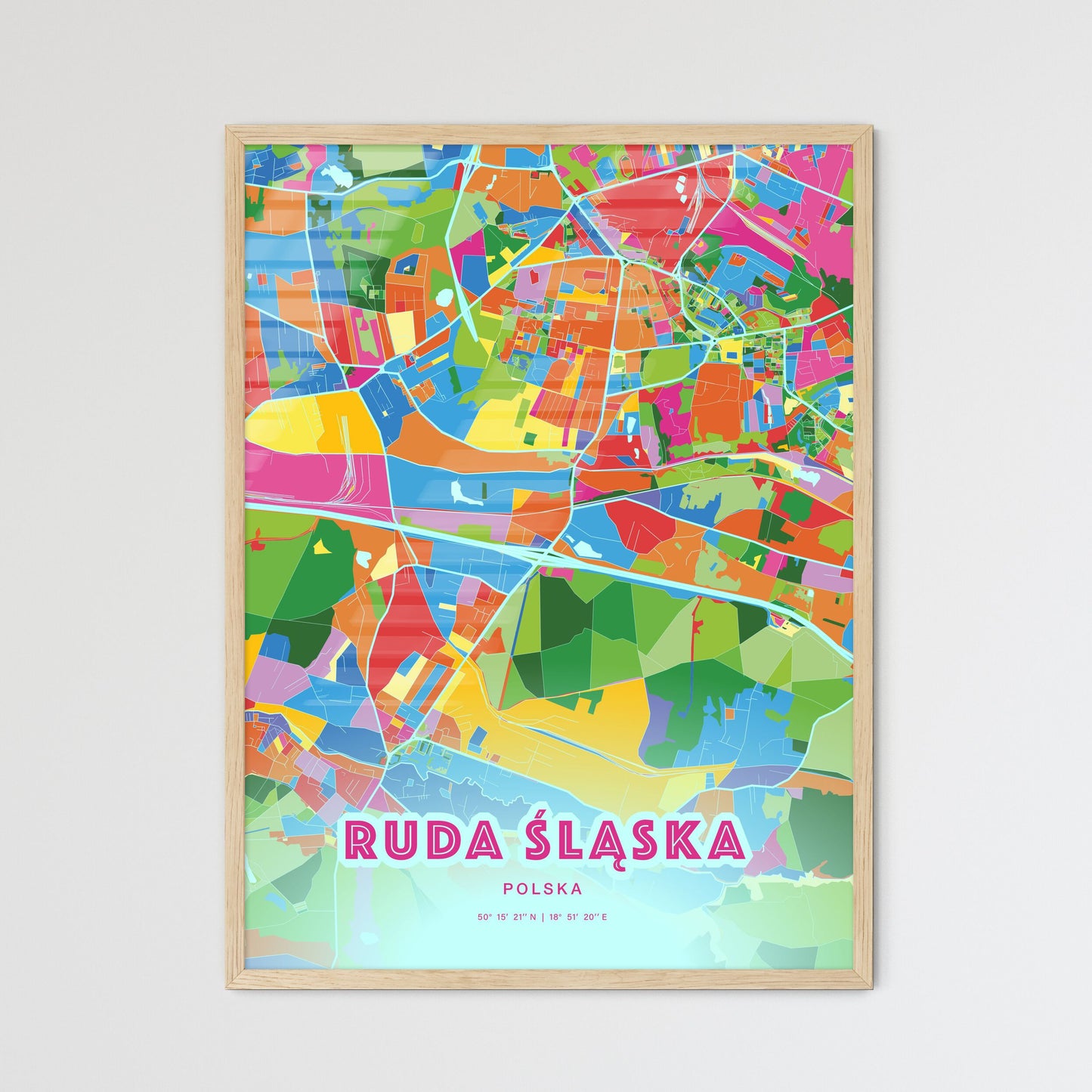 Colorful RUDA ŚLĄSKA POLAND Fine Art Map Crazy Colors