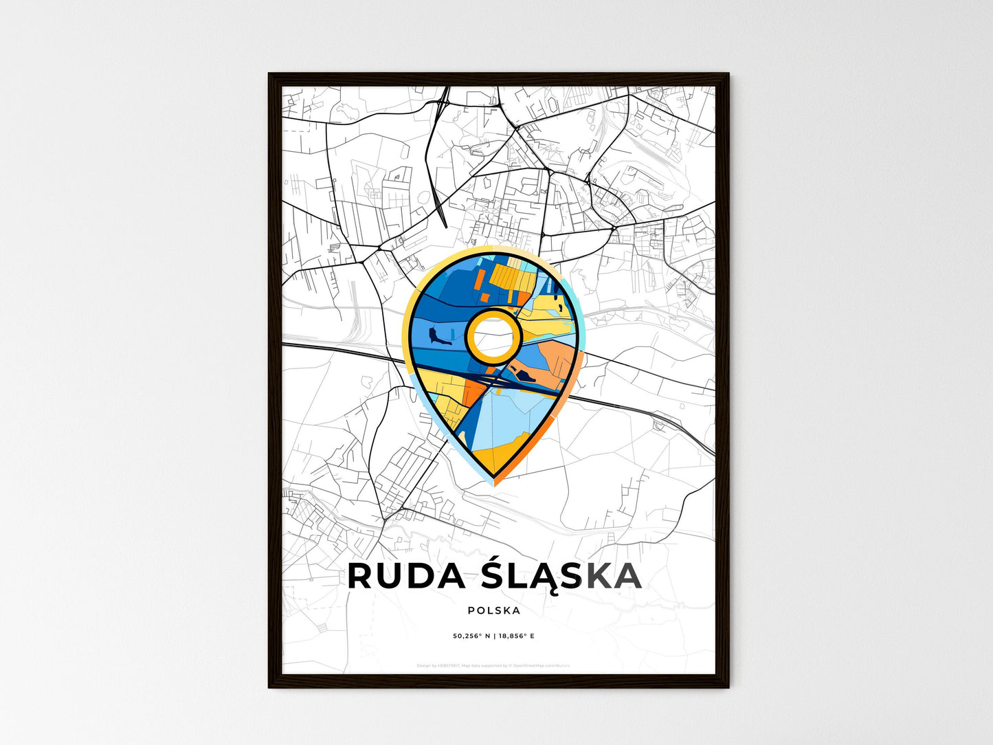 Ruda Śląska Poland wedding art map with pointer icon