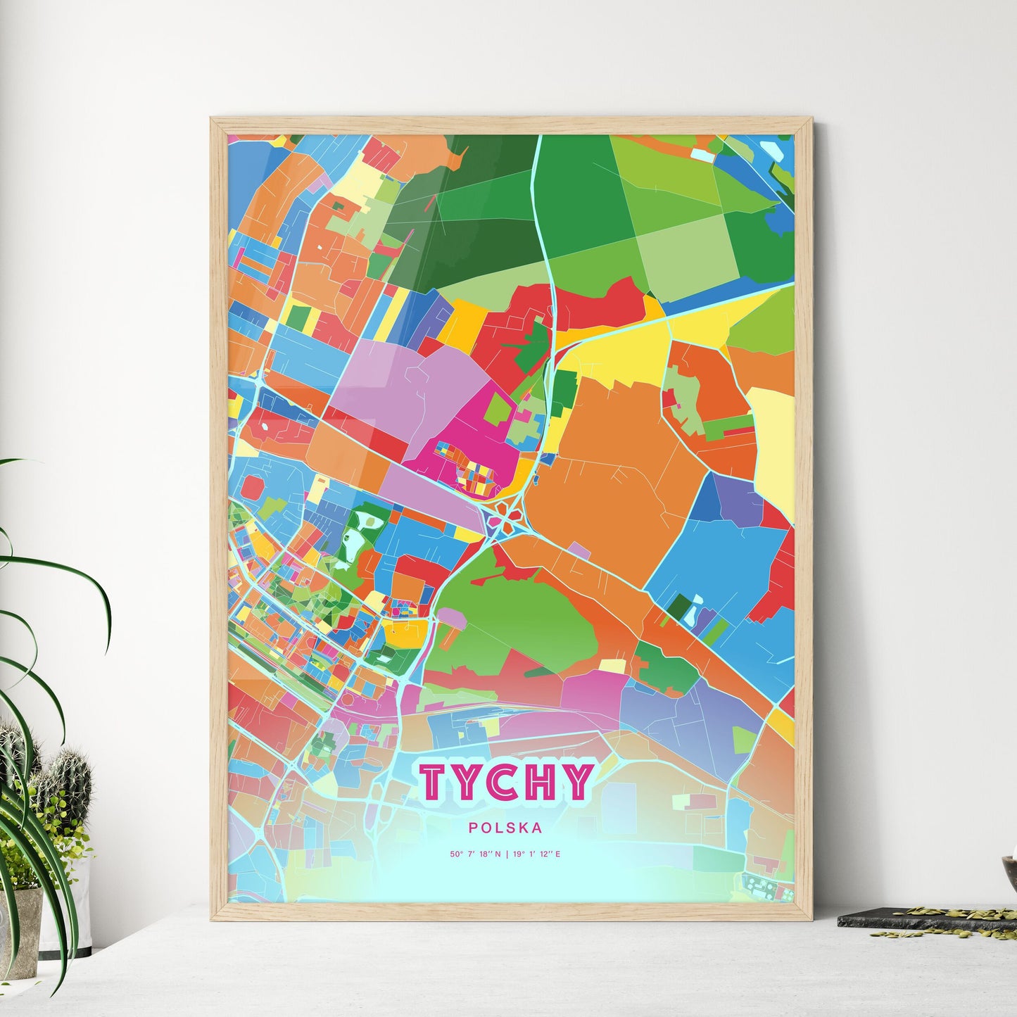 Colorful TYCHY POLAND Fine Art Map Crazy Colors