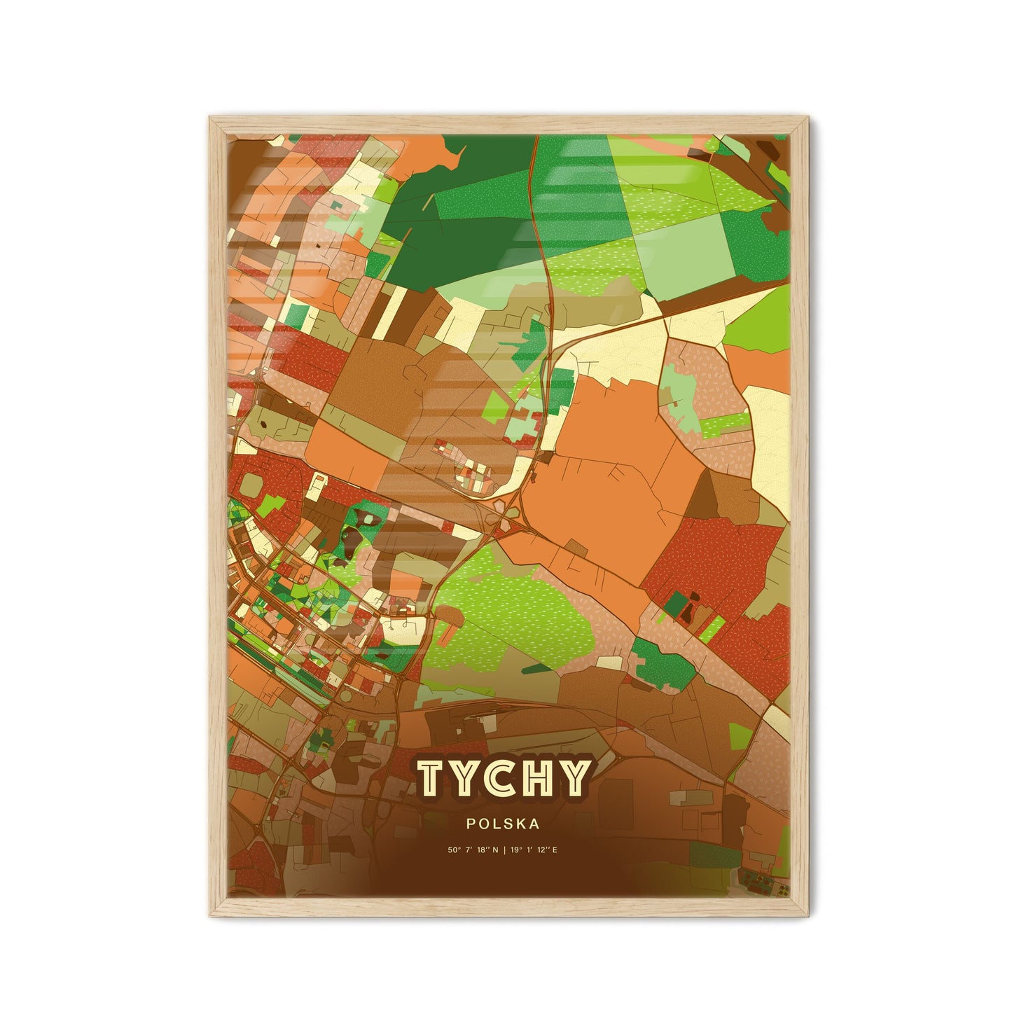 Colorful TYCHY POLAND Fine Art Map Farmhouse