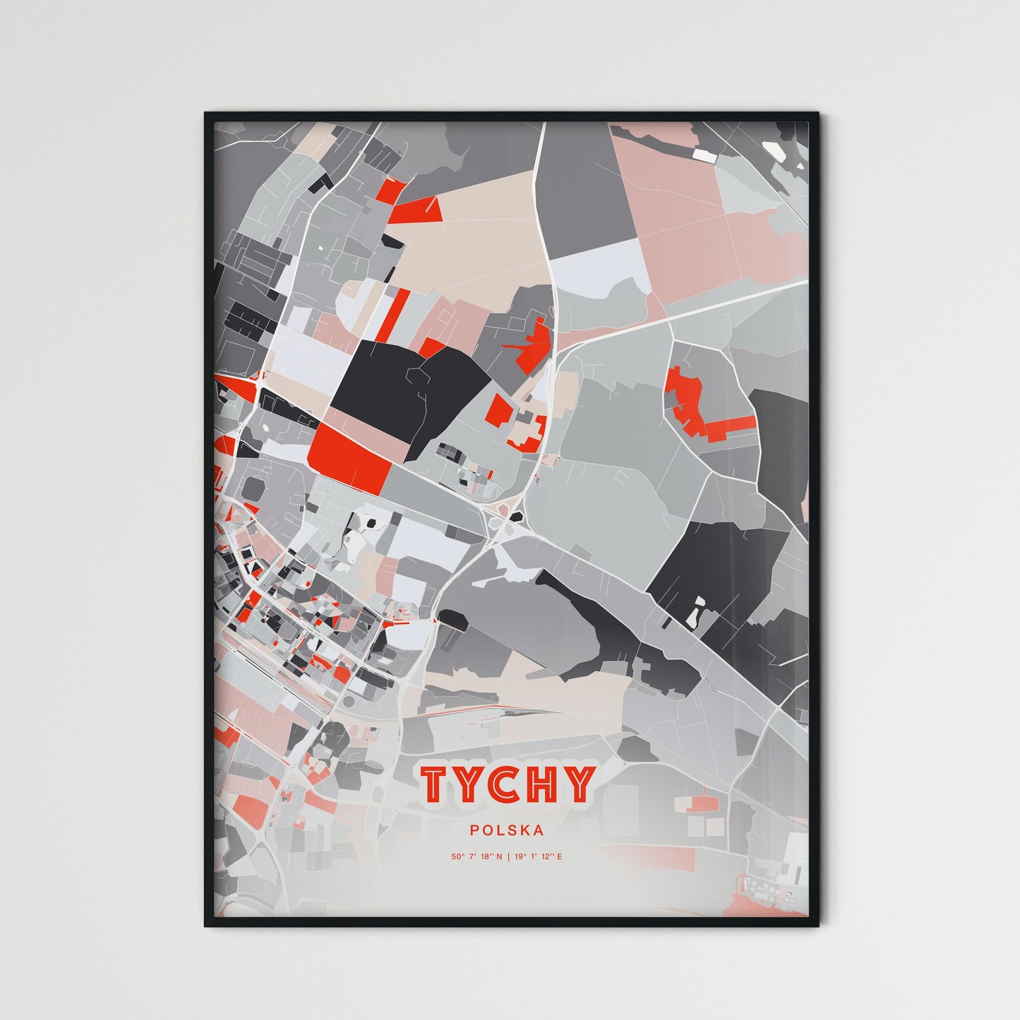 Colorful TYCHY POLAND Fine Art Map Modern