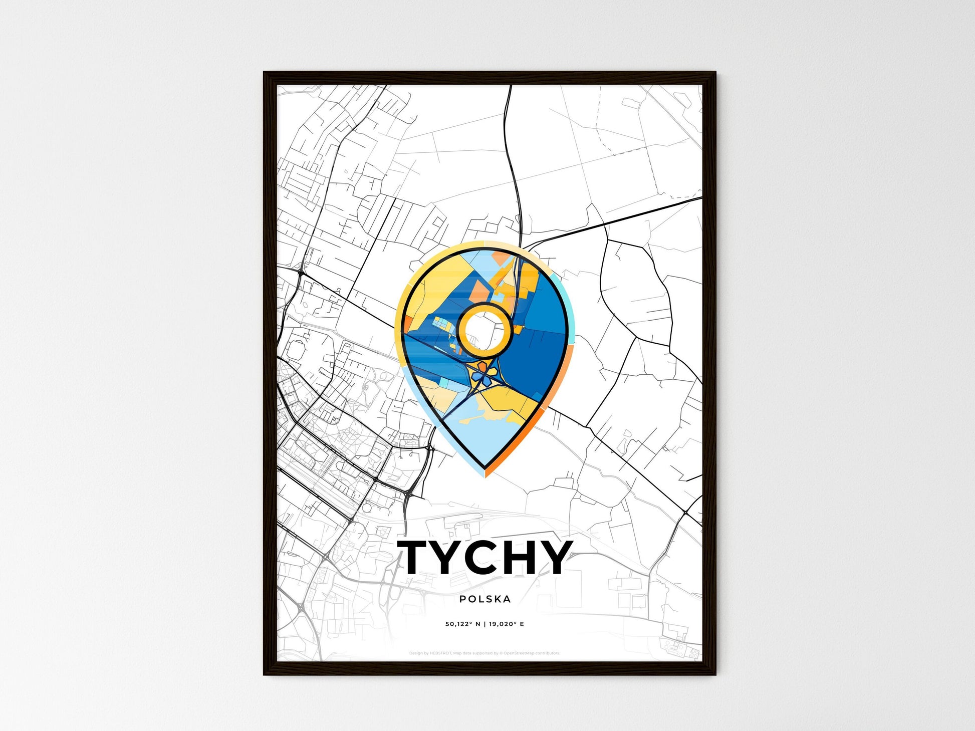 Tychy Poland wedding art map with pointer icon