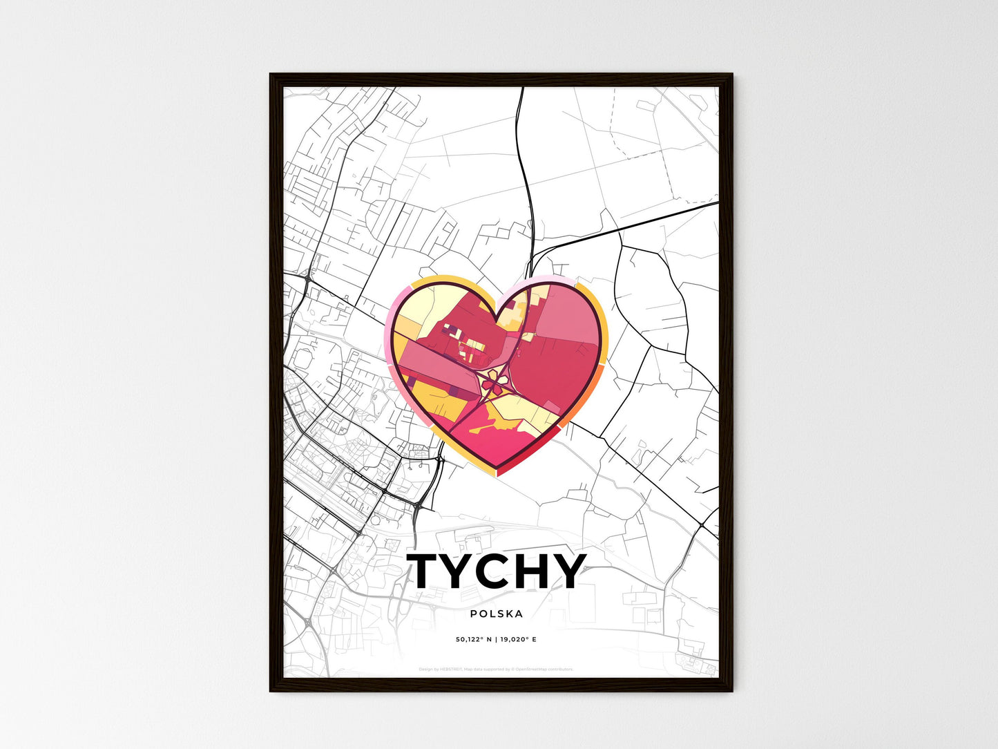 Tychy Poland wedding art map with heart icon