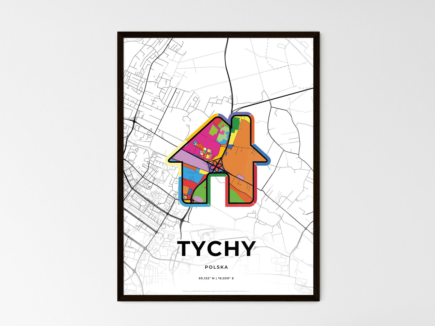 Tychy Poland wedding art map with home icon