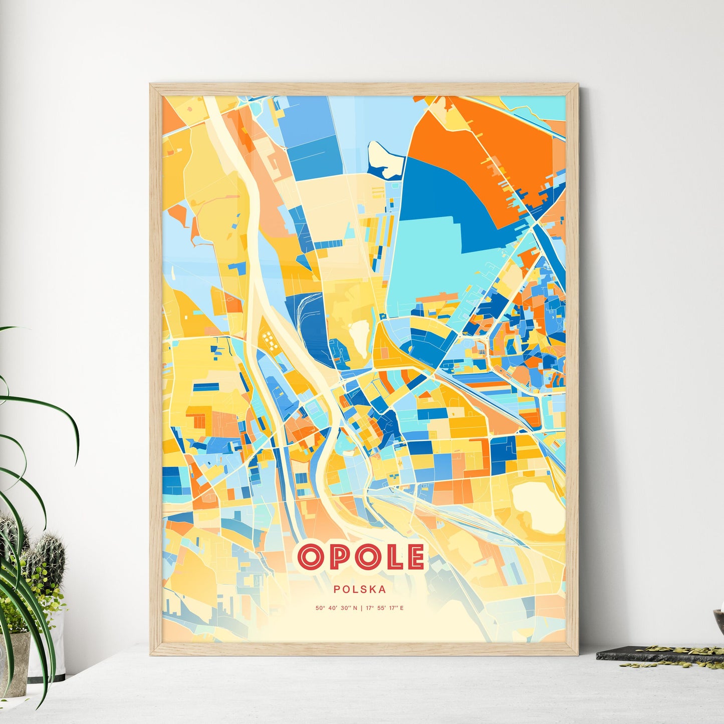 Colorful OPOLE POLAND Fine Art Map Blue Orange