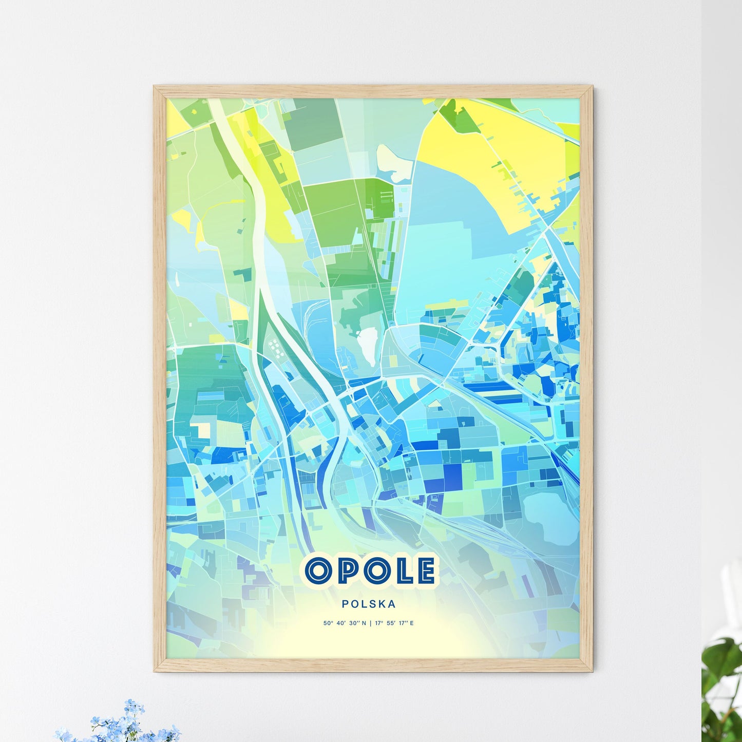 Colorful OPOLE POLAND Fine Art Map Cool Blue