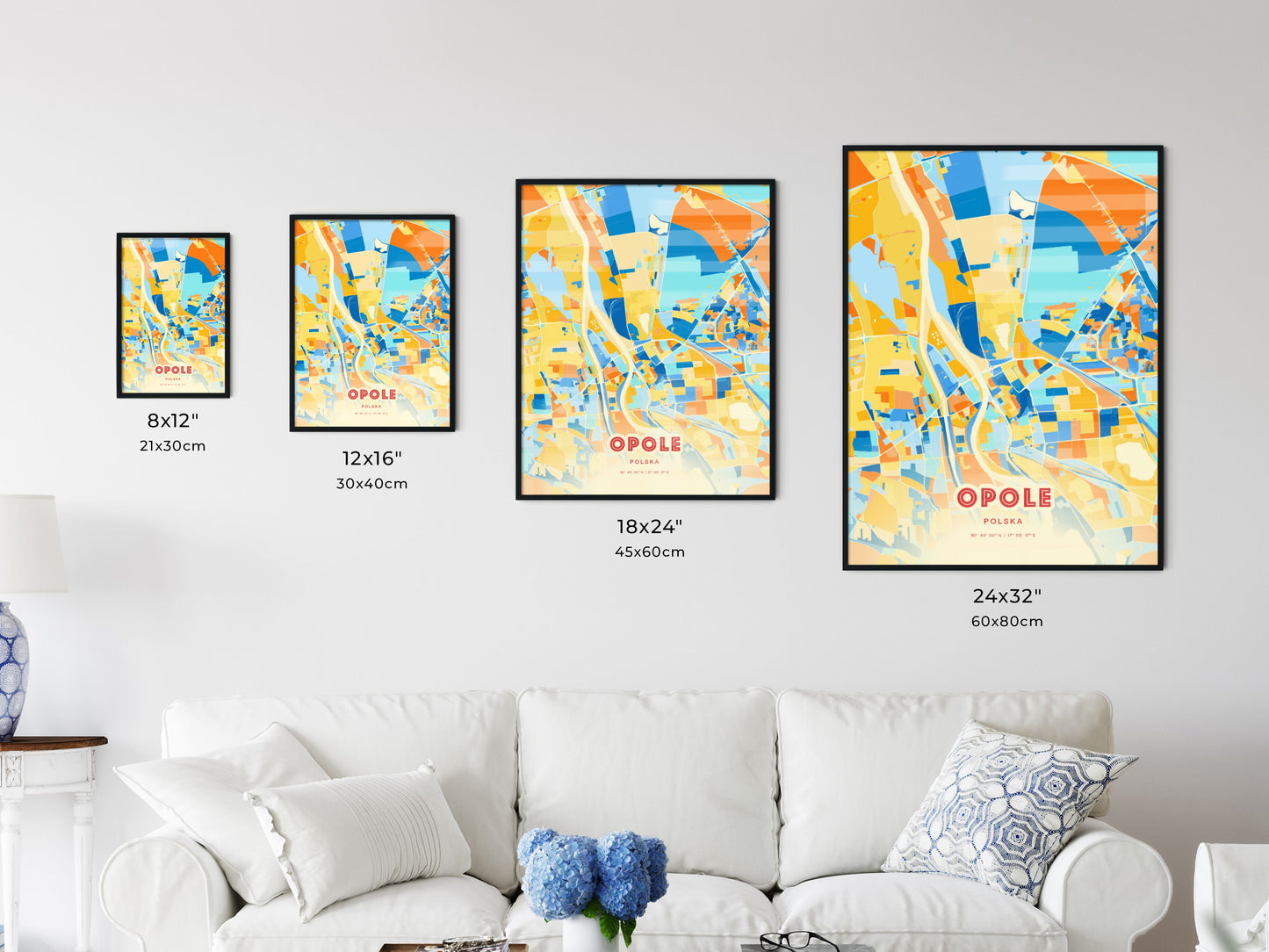 Colorful OPOLE POLAND Fine Art Map Blue Orange