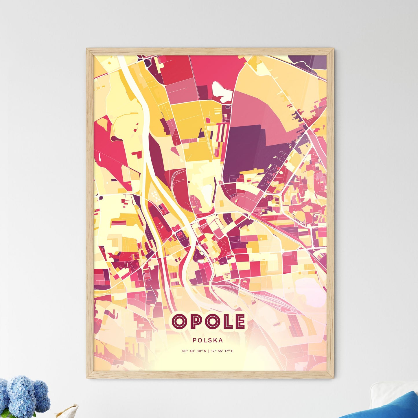 Colorful OPOLE POLAND Fine Art Map Hot Red