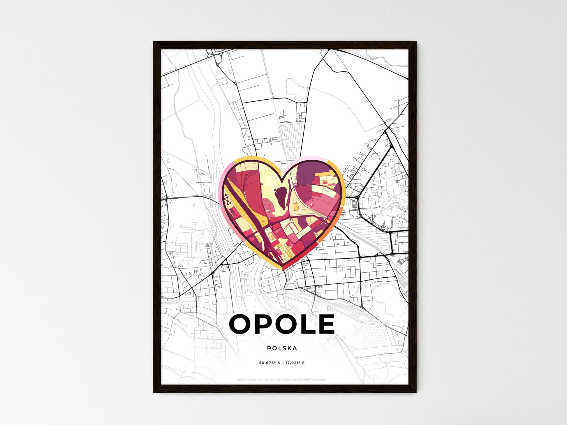 Opole Poland wedding art map with heart icon