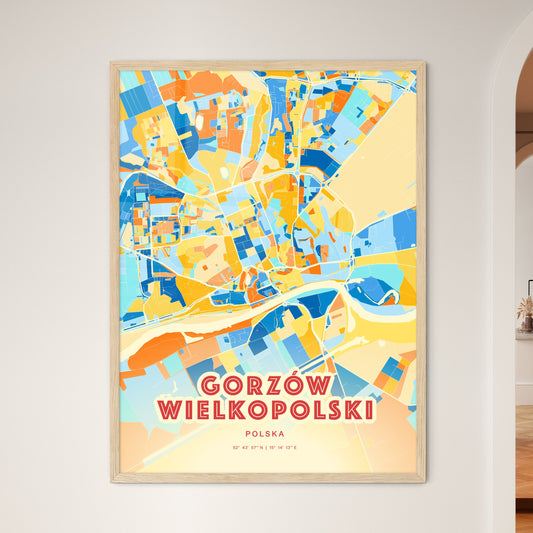 Colorful GORZÓW WIELKOPOLSKI POLAND Fine Art Map Blue Orange