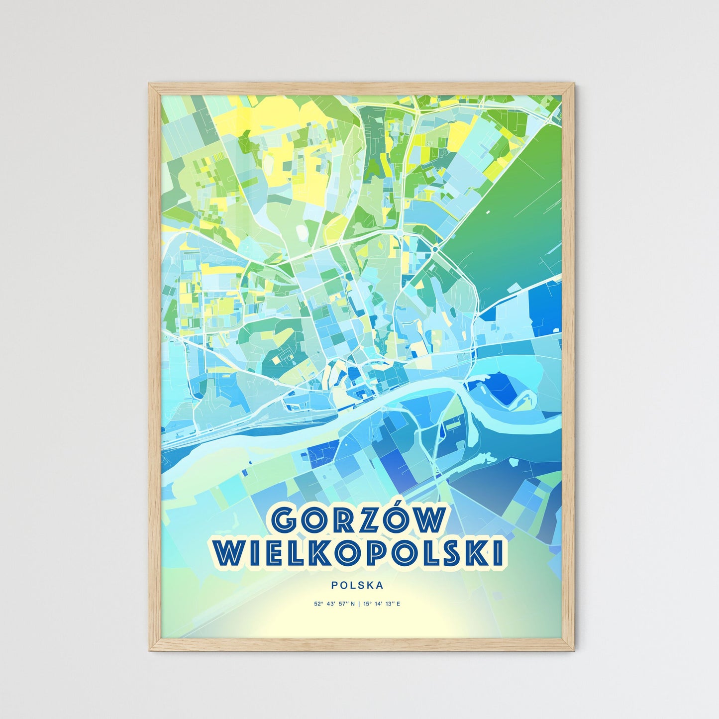 Colorful GORZÓW WIELKOPOLSKI POLAND Fine Art Map Cool Blue