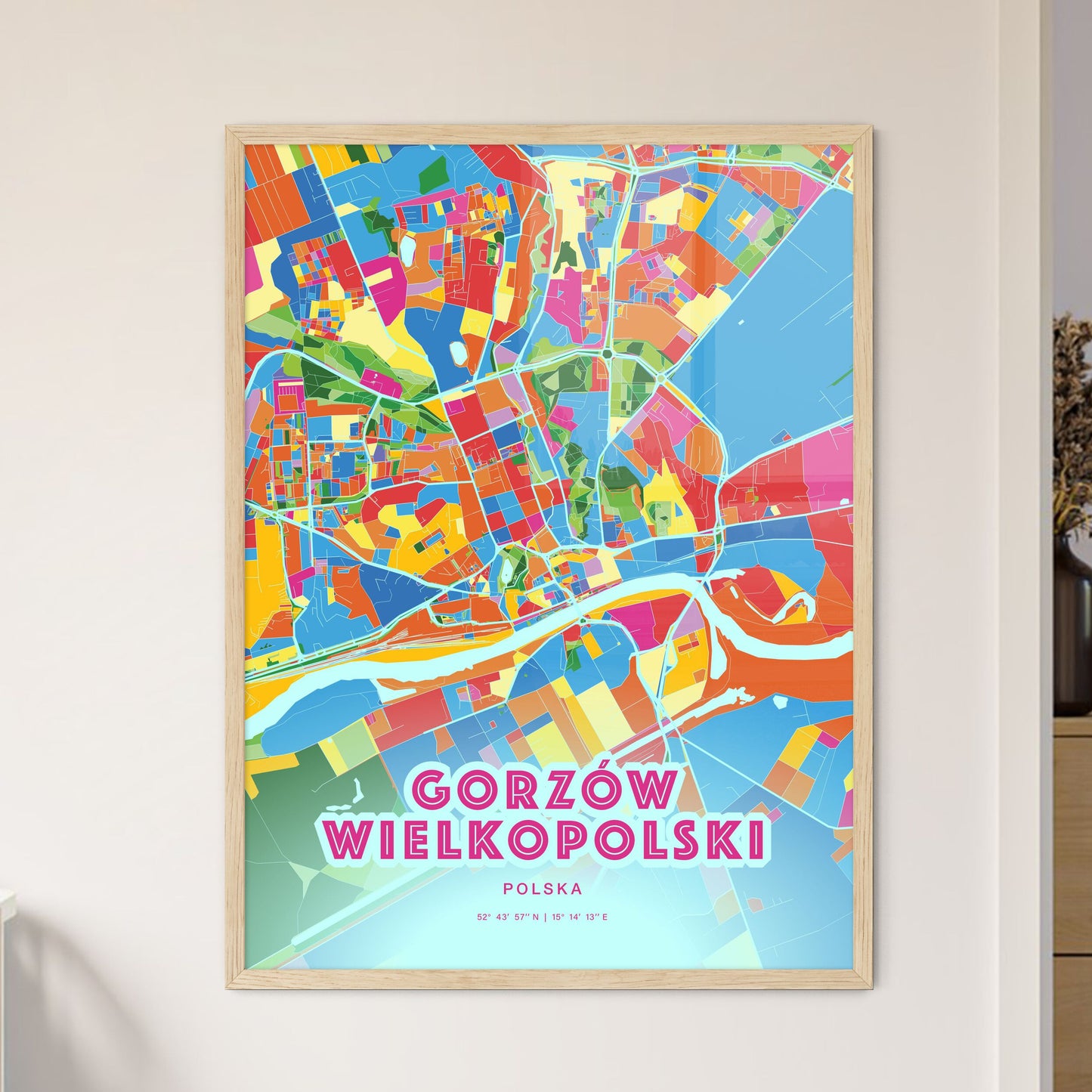 Colorful GORZÓW WIELKOPOLSKI POLAND Fine Art Map Crazy Colors