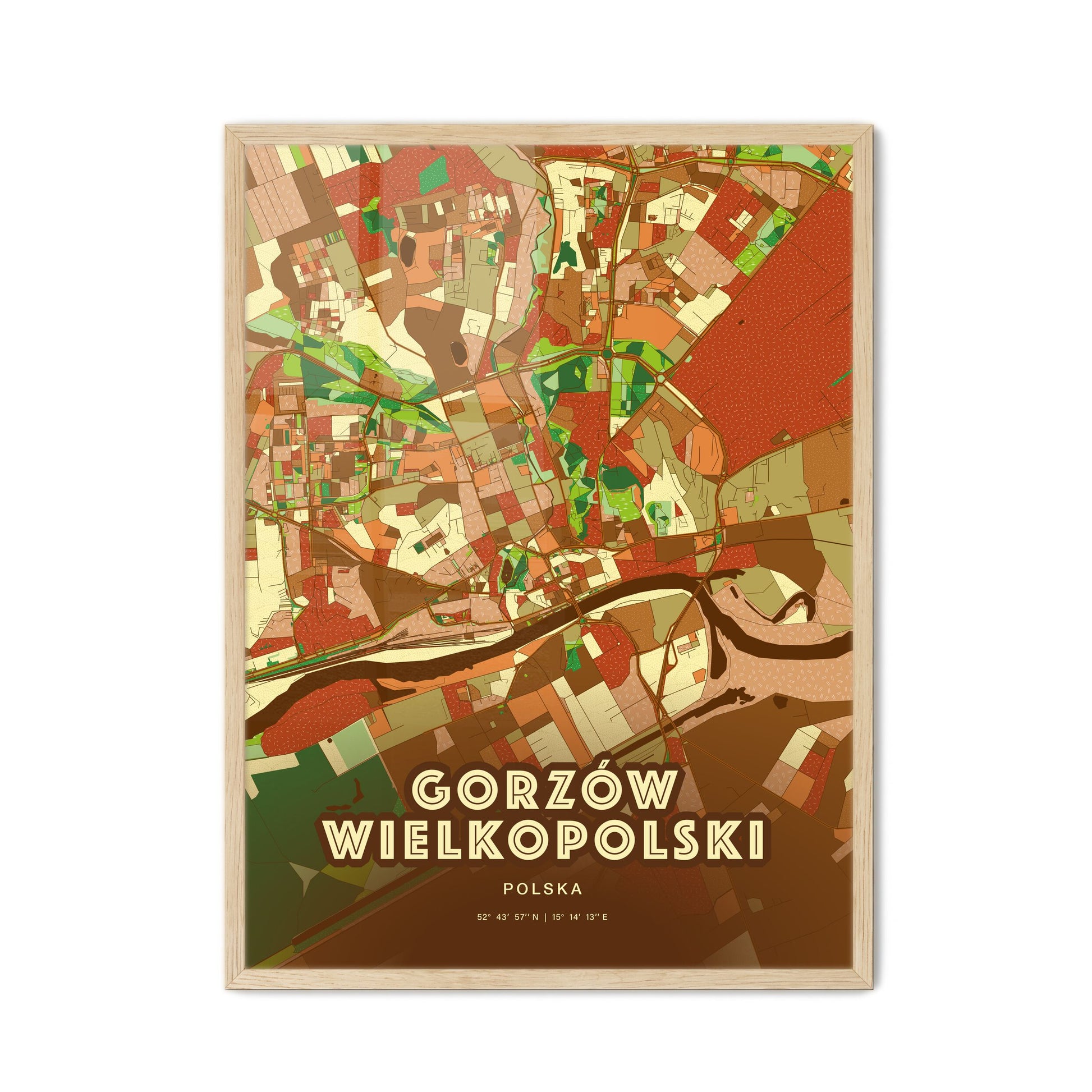 Colorful GORZÓW WIELKOPOLSKI POLAND Fine Art Map Farmhouse