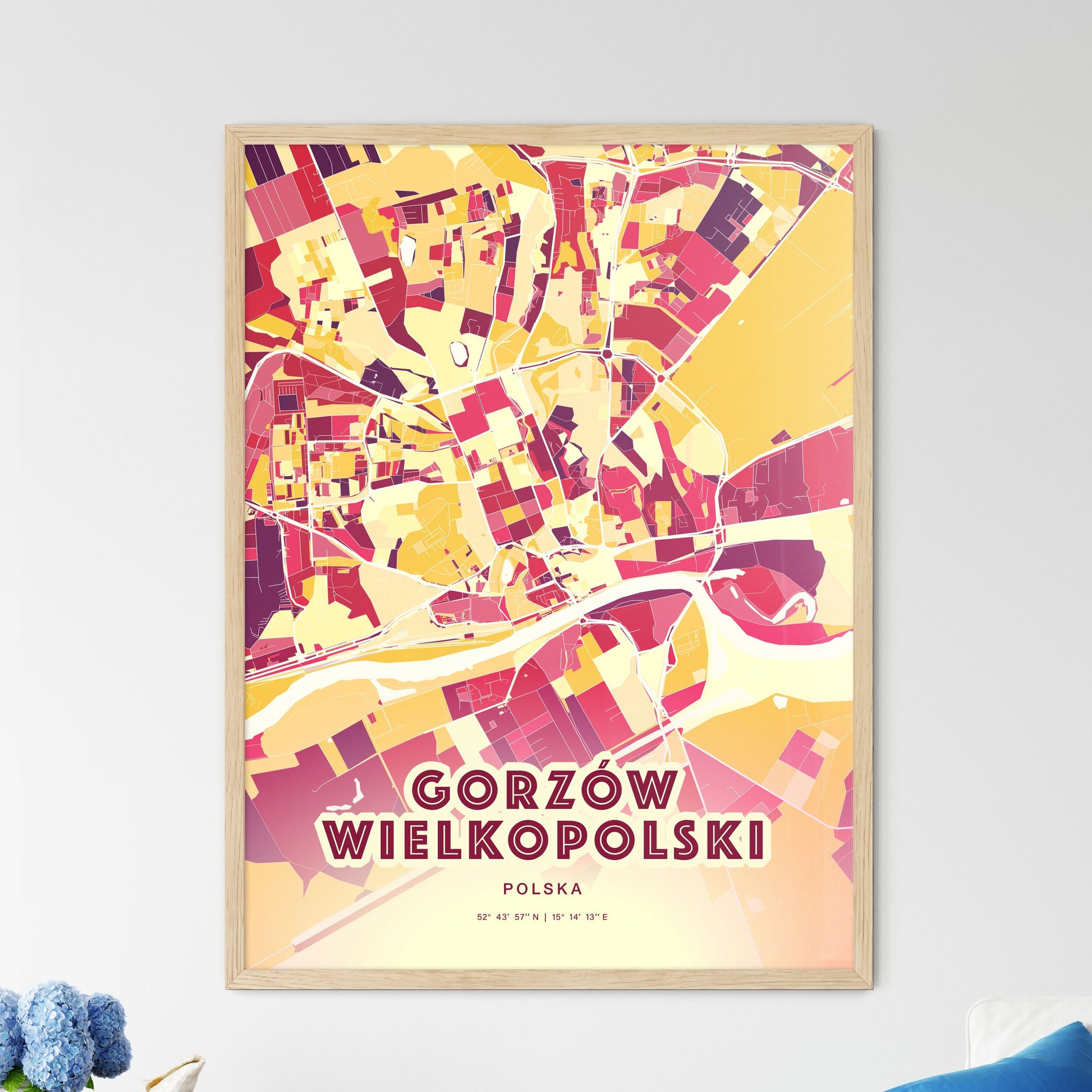 Colorful GORZÓW WIELKOPOLSKI POLAND Fine Art Map Hot Red