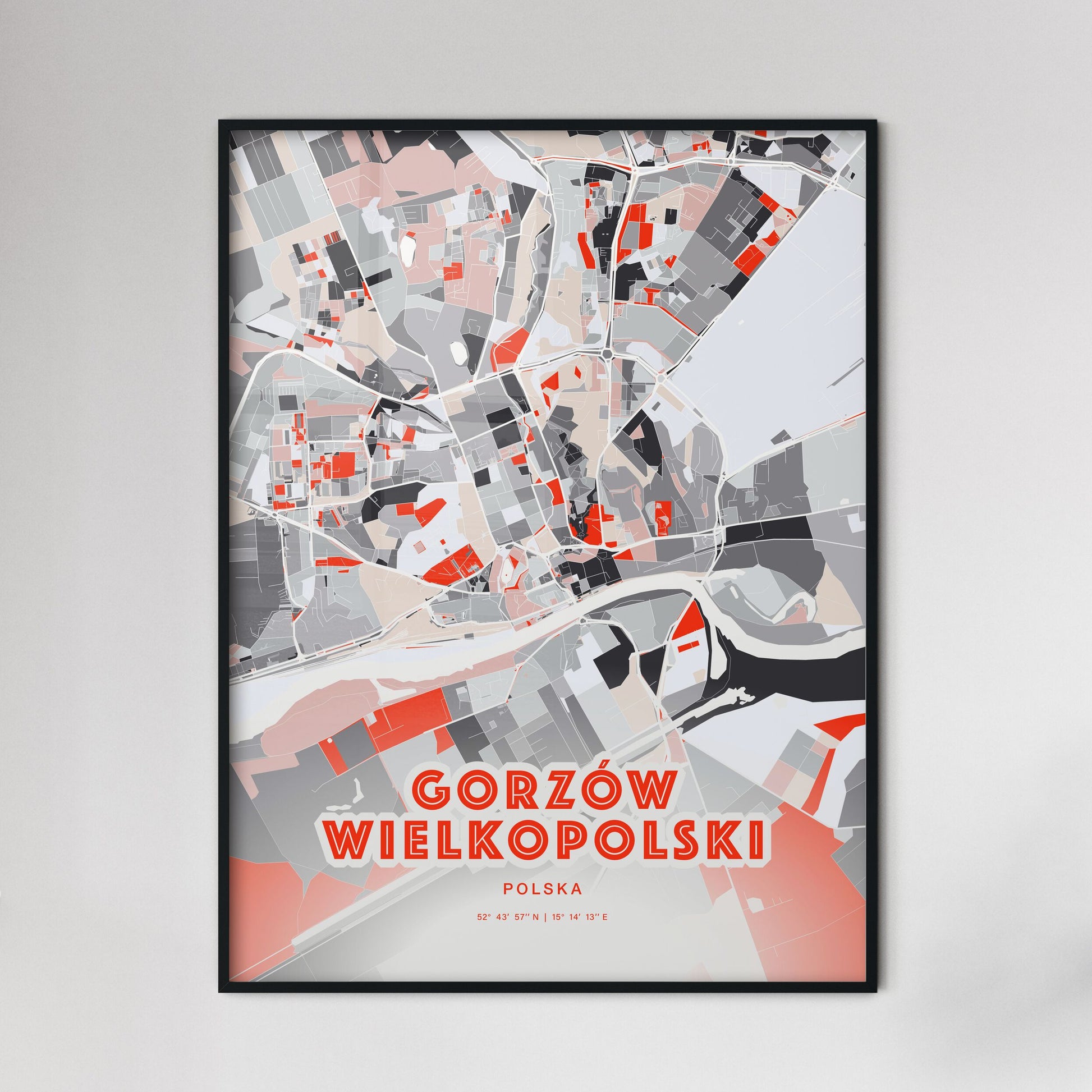 Colorful GORZÓW WIELKOPOLSKI POLAND Fine Art Map Modern