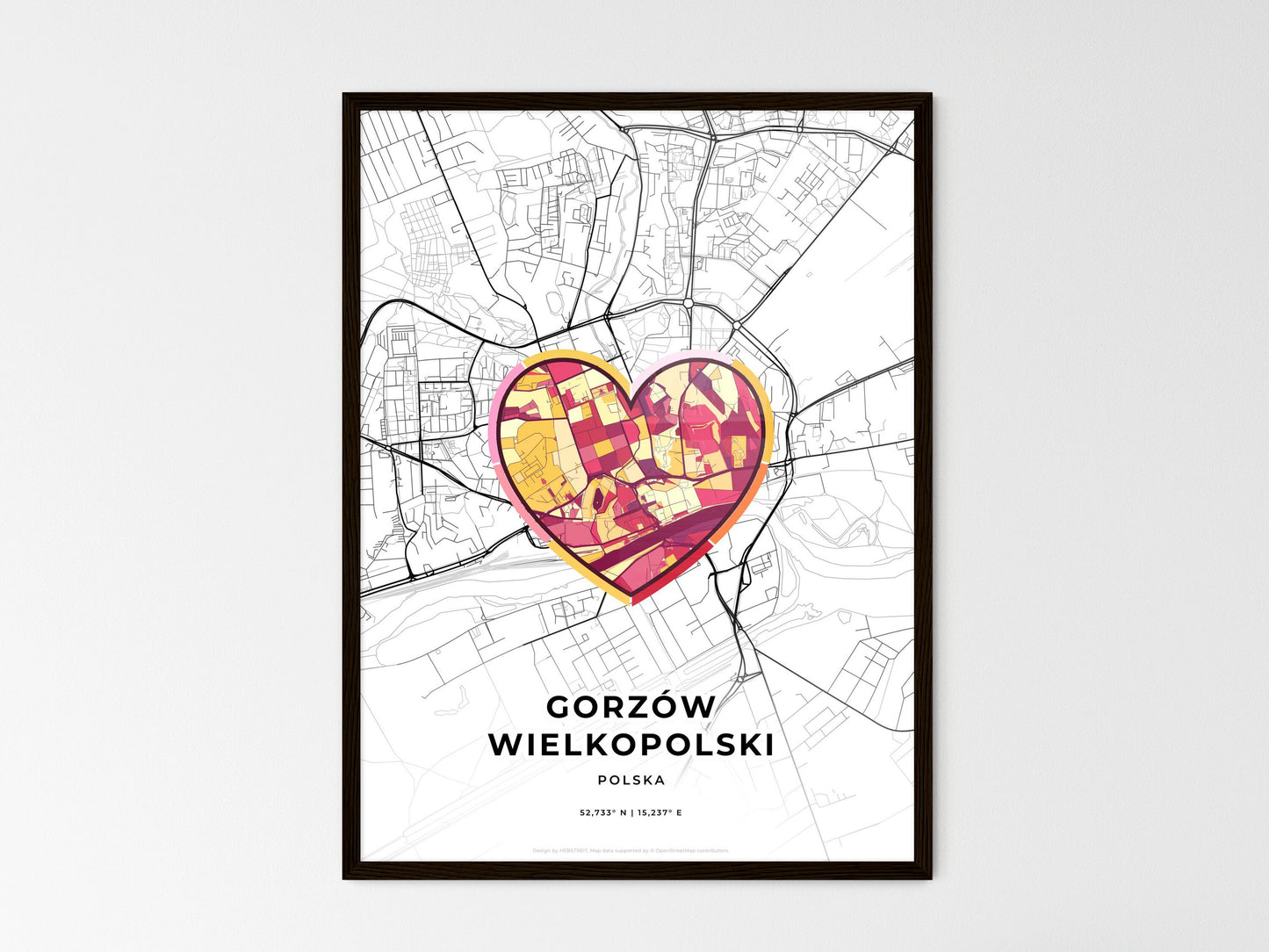 Gorzów Wielkopolski Poland wedding art map with heart icon