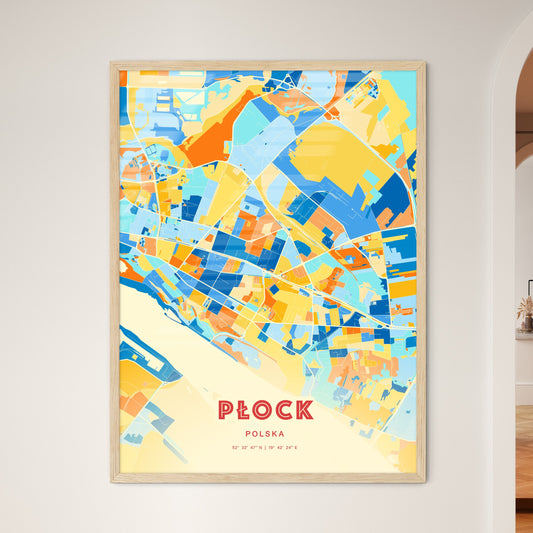 Colorful PŁOCK POLAND Fine Art Map Blue Orange