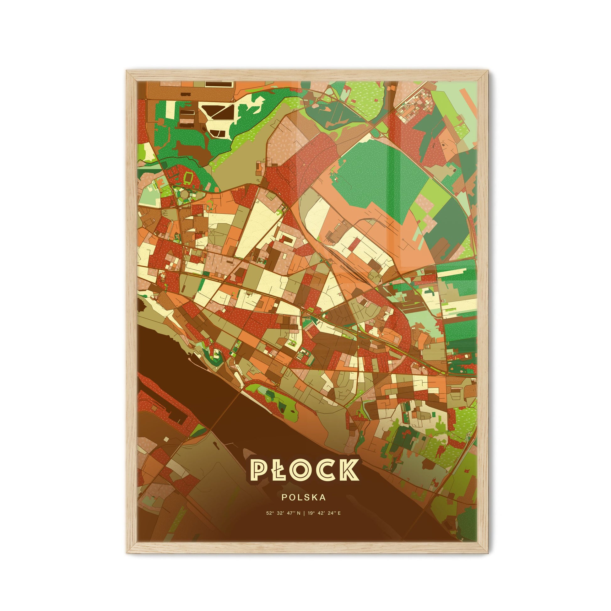 Colorful PŁOCK POLAND Fine Art Map Farmhouse