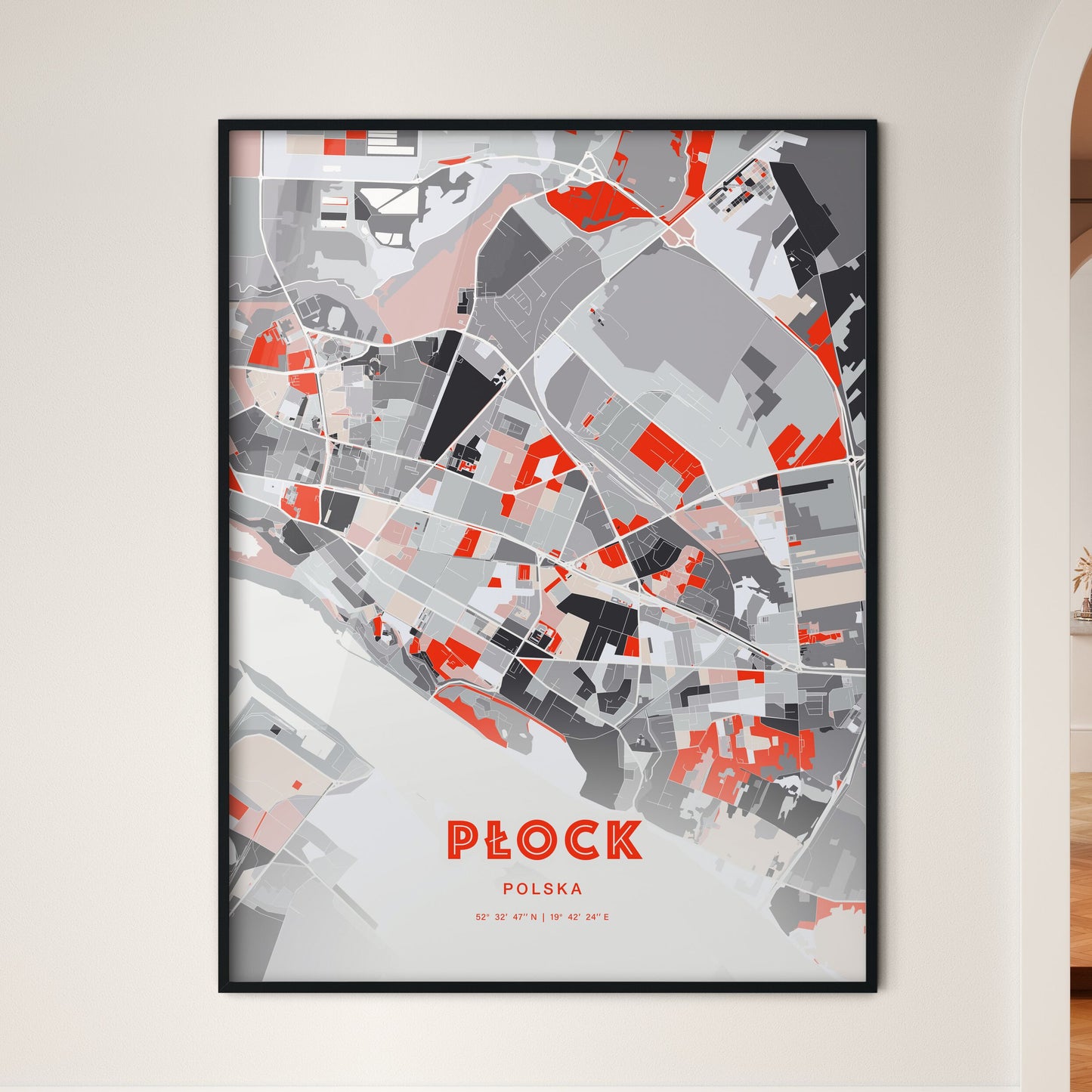 Colorful PŁOCK POLAND Fine Art Map Modern