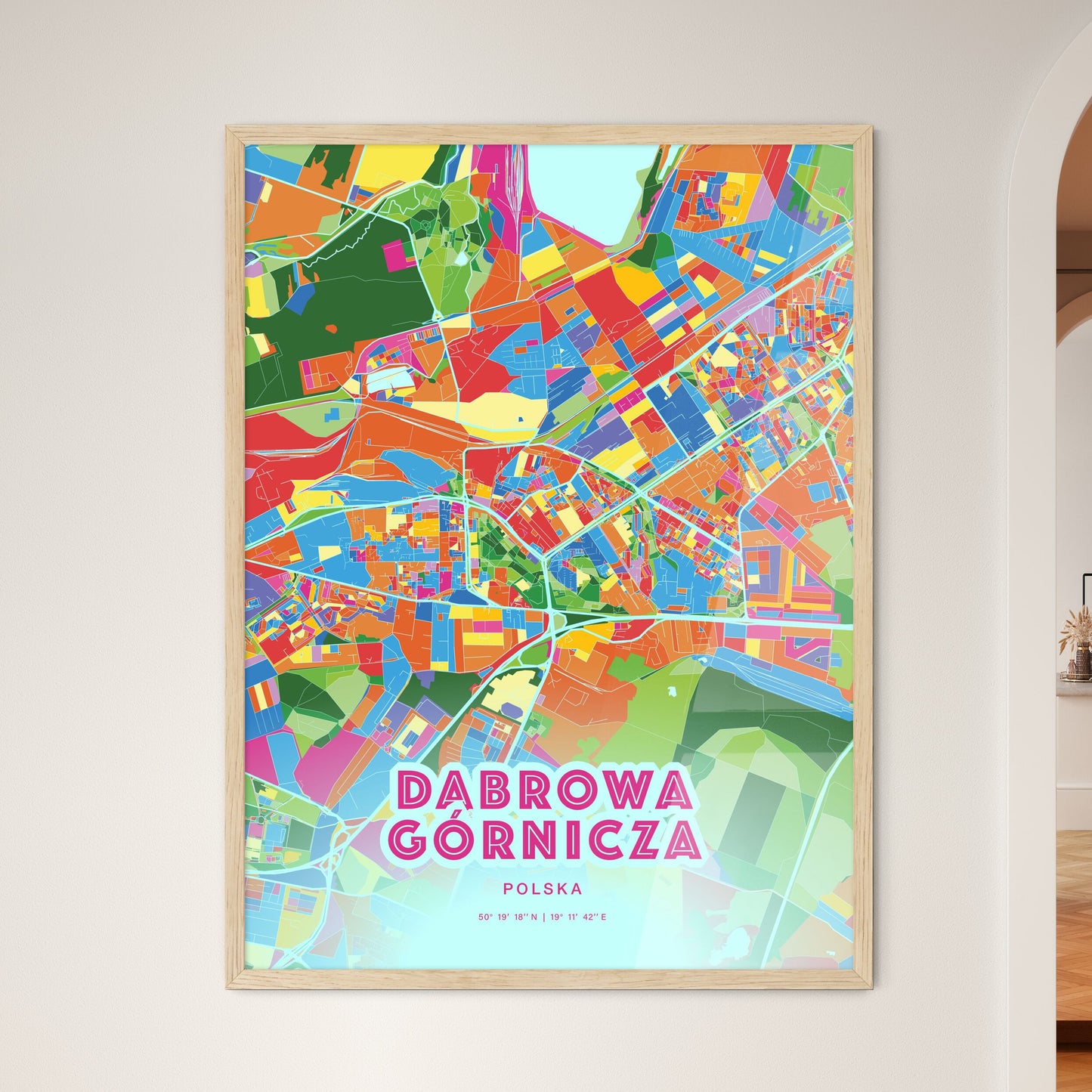 Colorful DĄBROWA GÓRNICZA POLAND Fine Art Map Crazy Colors