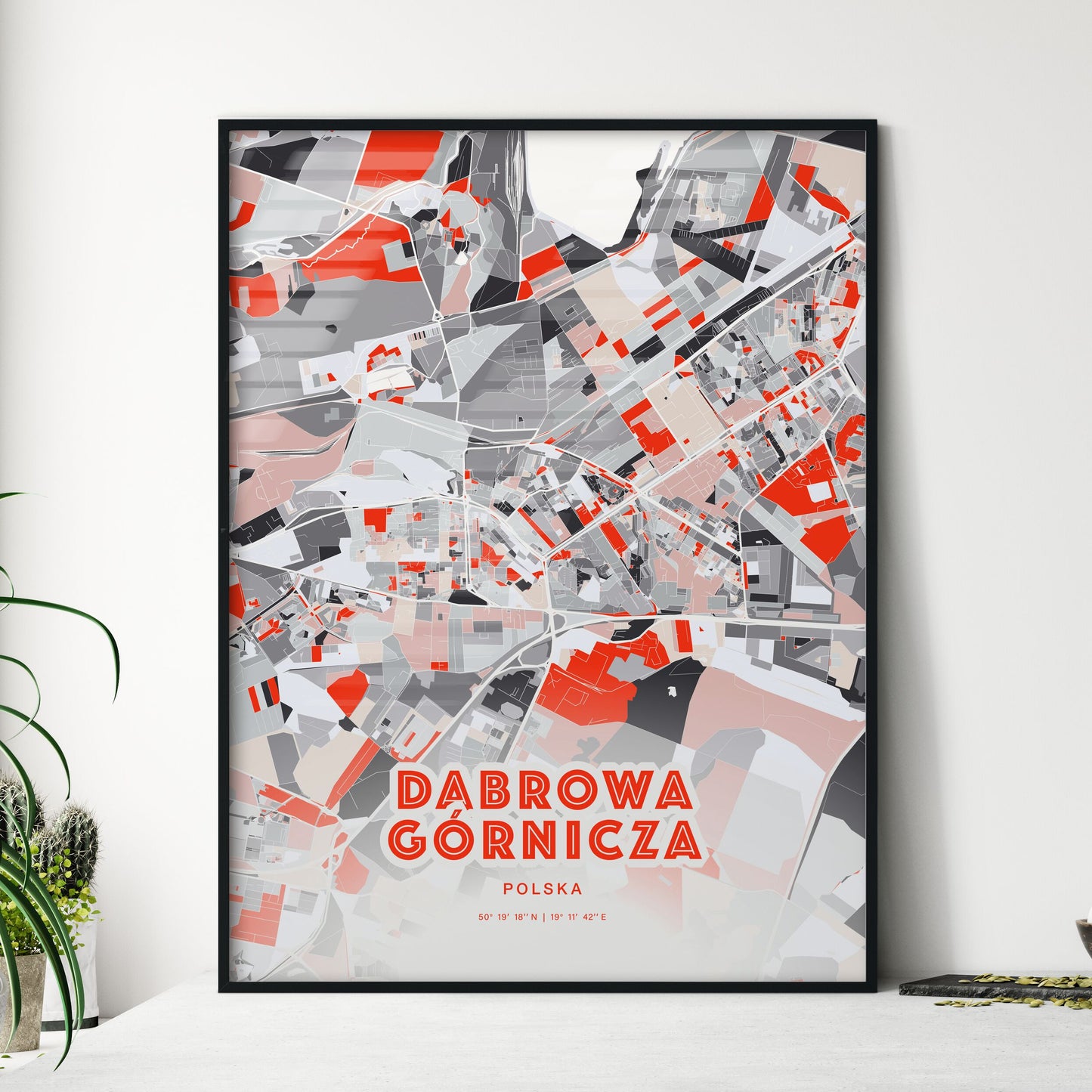 Colorful DĄBROWA GÓRNICZA POLAND Fine Art Map Modern