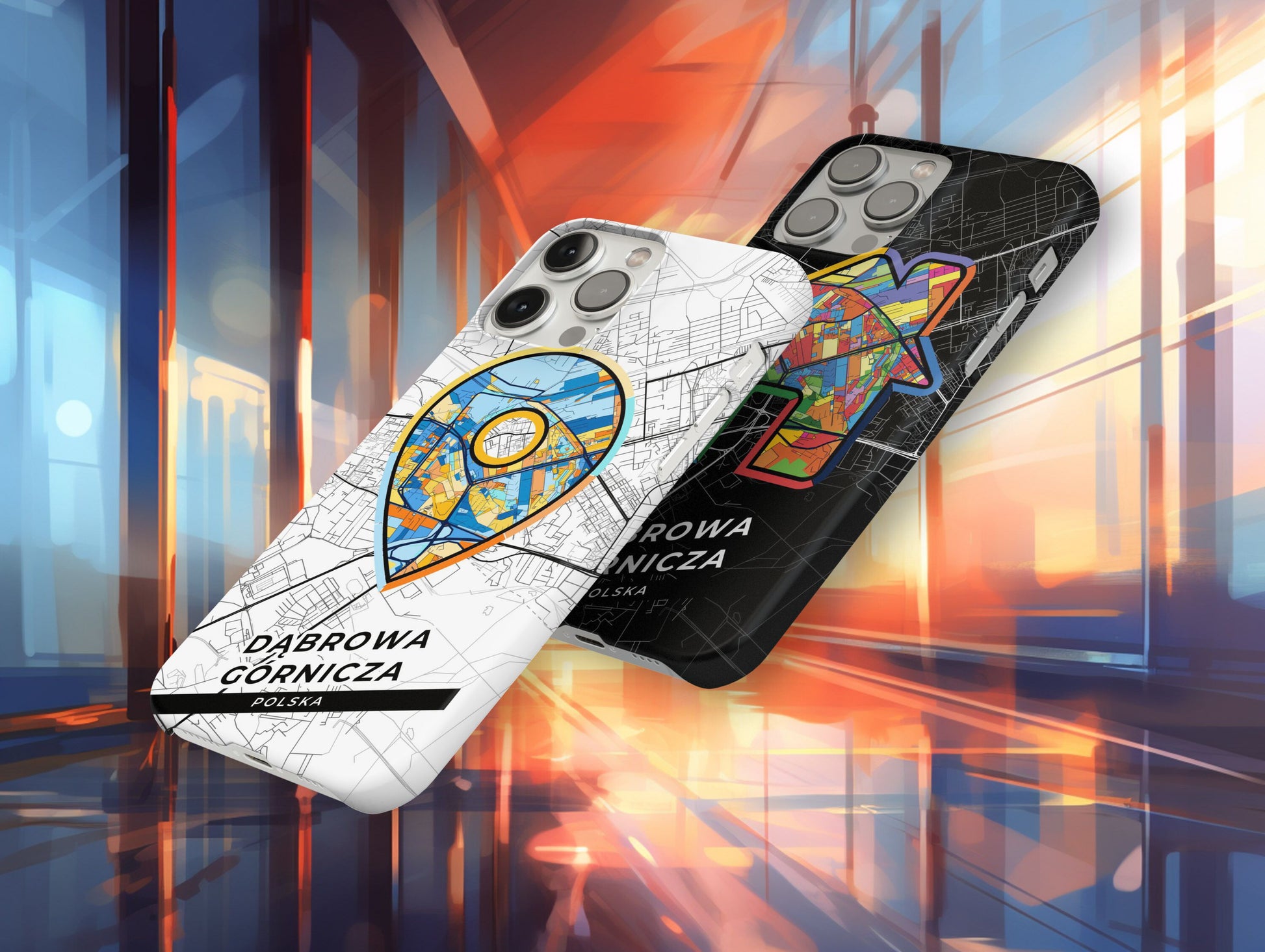 Dąbrowa Górnicza Poland slim phone case with colorful icon. Birthday, wedding or housewarming gift. Couple match cases.
