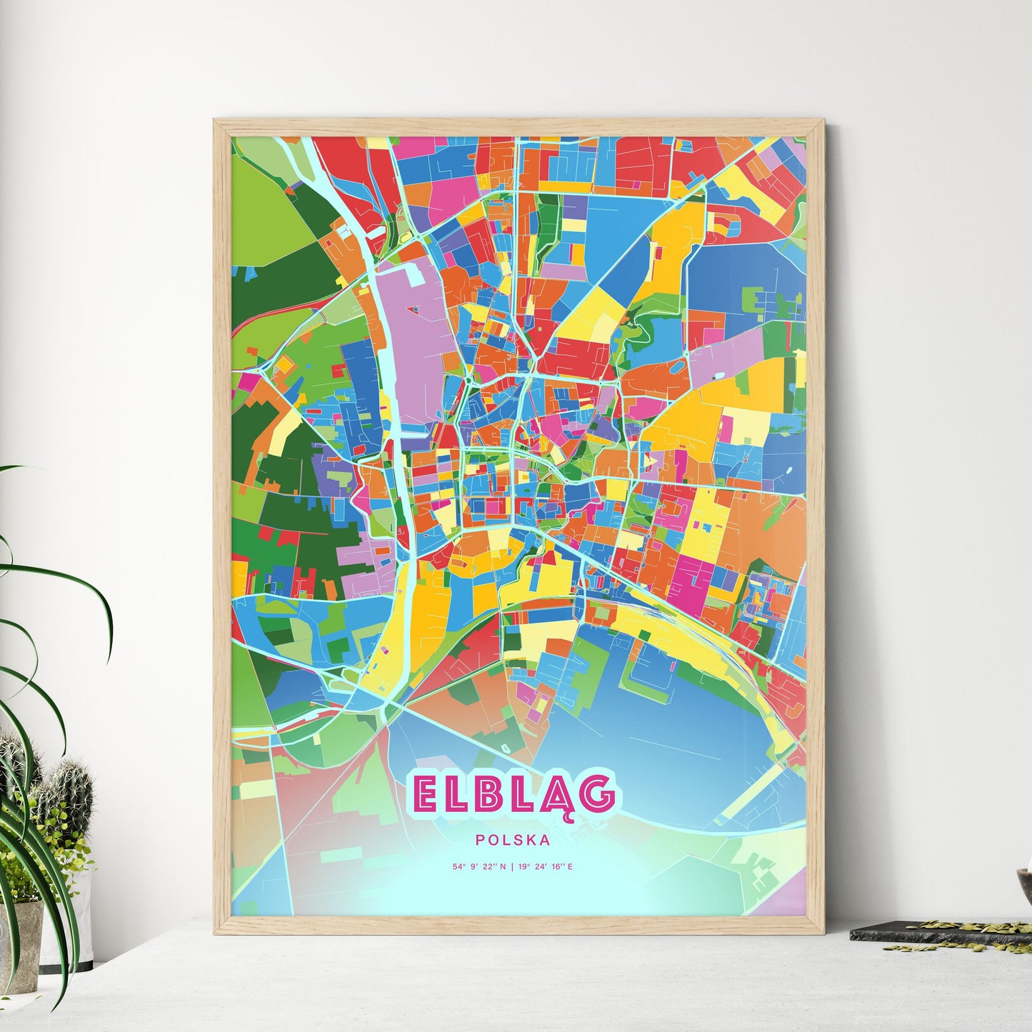 Colorful ELBLĄG POLAND Fine Art Map Crazy Colors