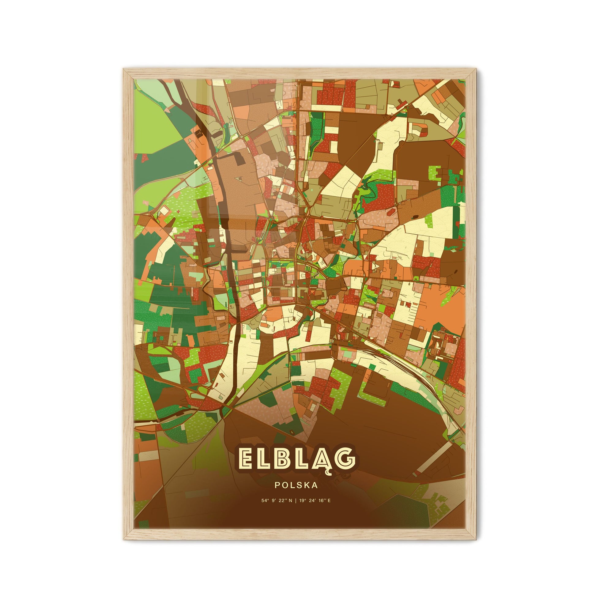 Colorful ELBLĄG POLAND Fine Art Map Farmhouse