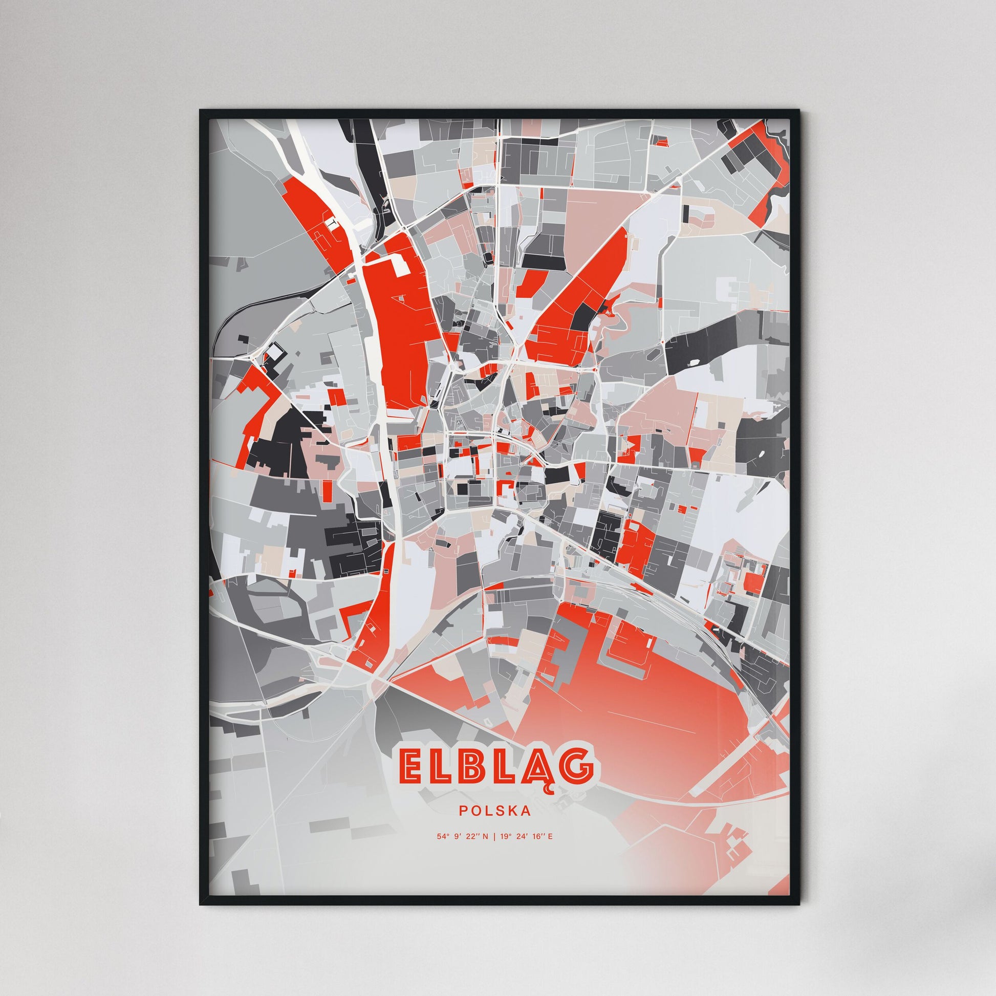 Colorful ELBLĄG POLAND Fine Art Map Modern