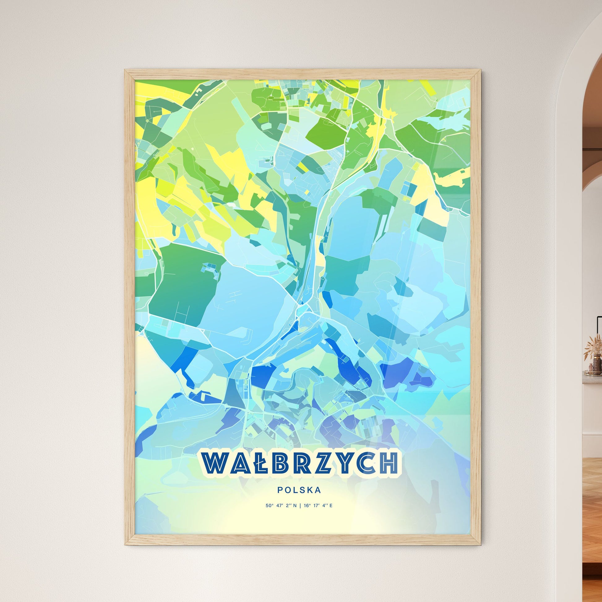 Colorful WAŁBRZYCH POLAND Fine Art Map Cool Blue