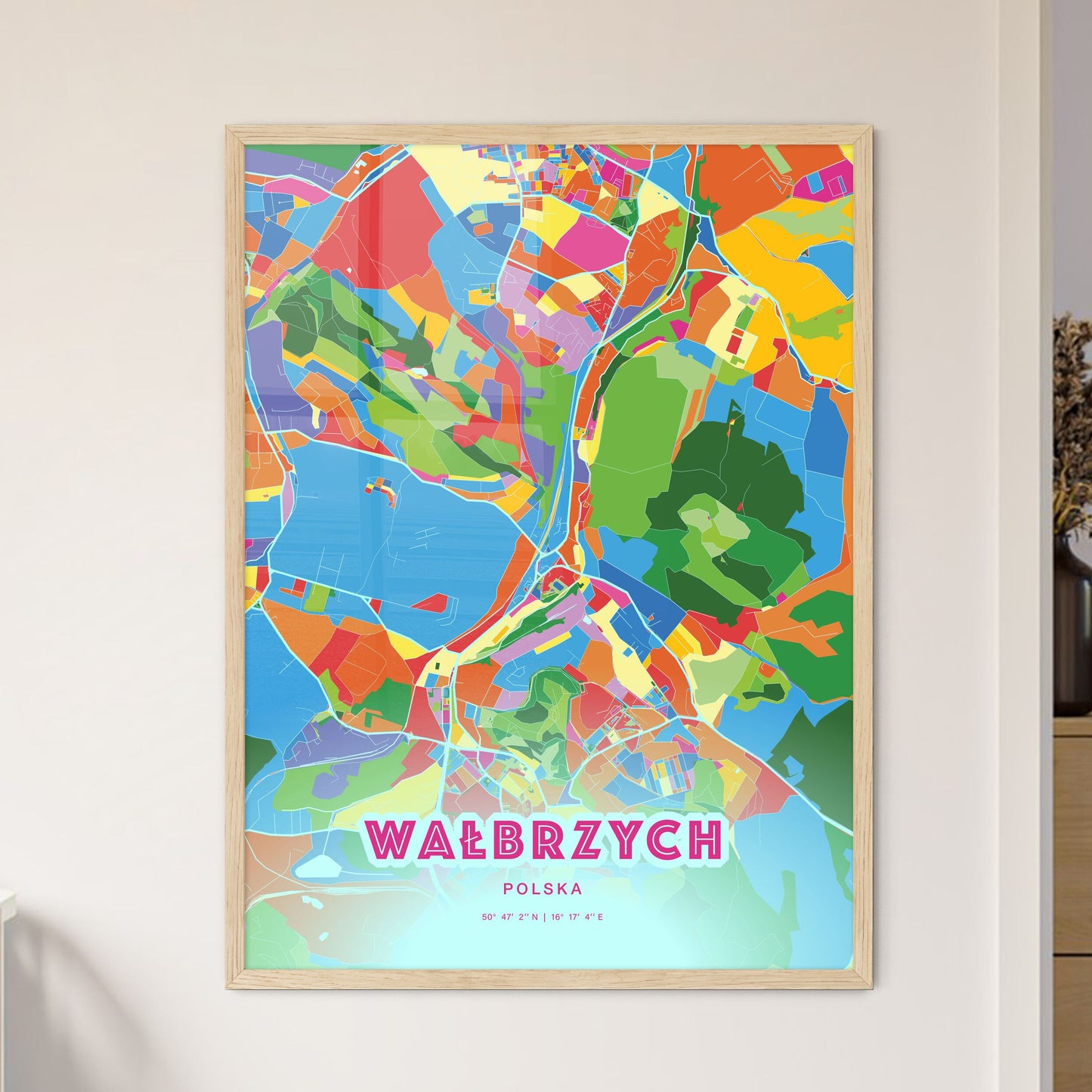 Colorful WAŁBRZYCH POLAND Fine Art Map Crazy Colors
