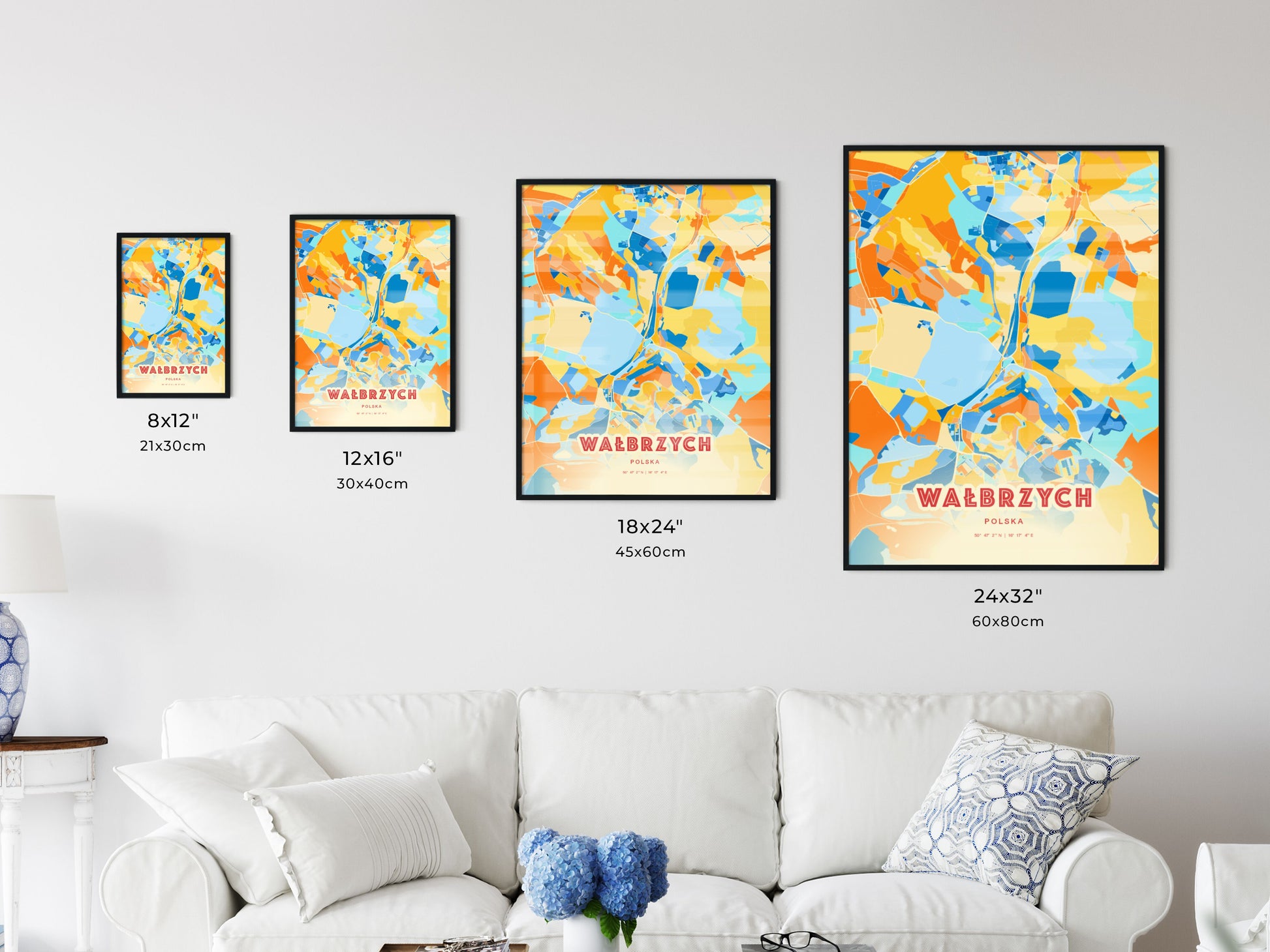 Colorful WAŁBRZYCH POLAND Fine Art Map Blue Orange