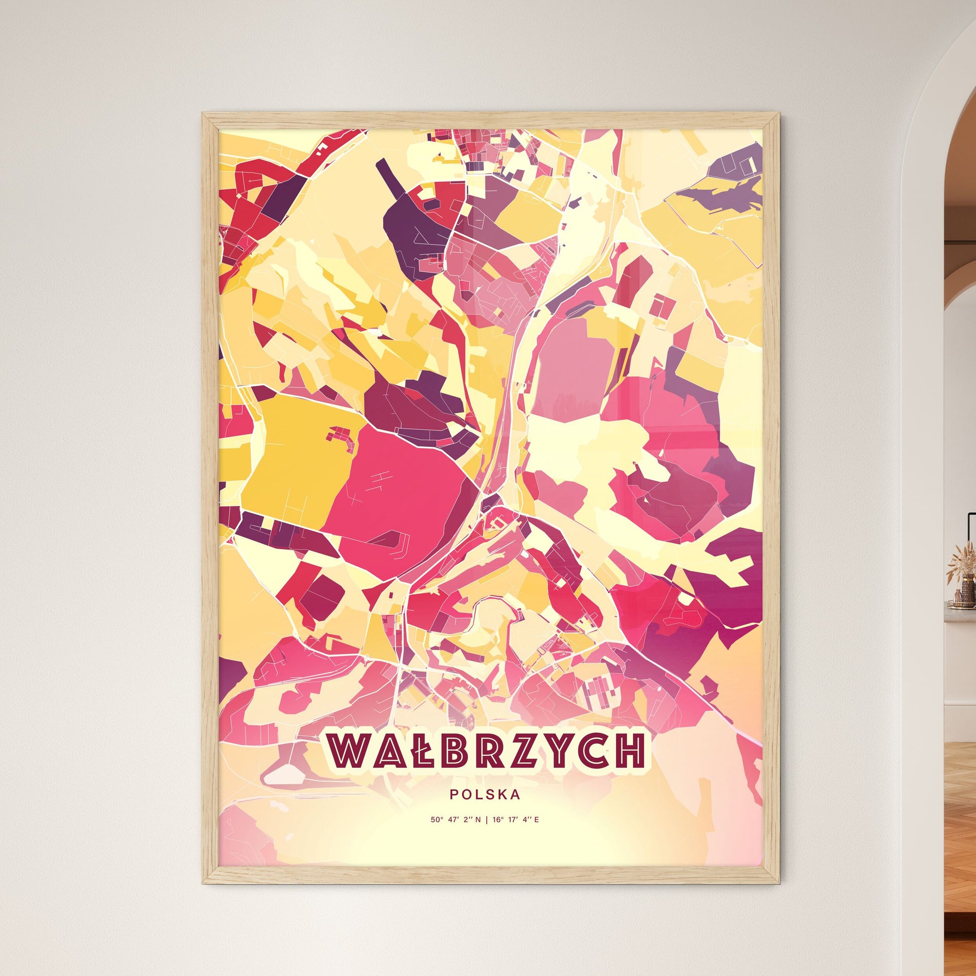 Colorful WAŁBRZYCH POLAND Fine Art Map Hot Red