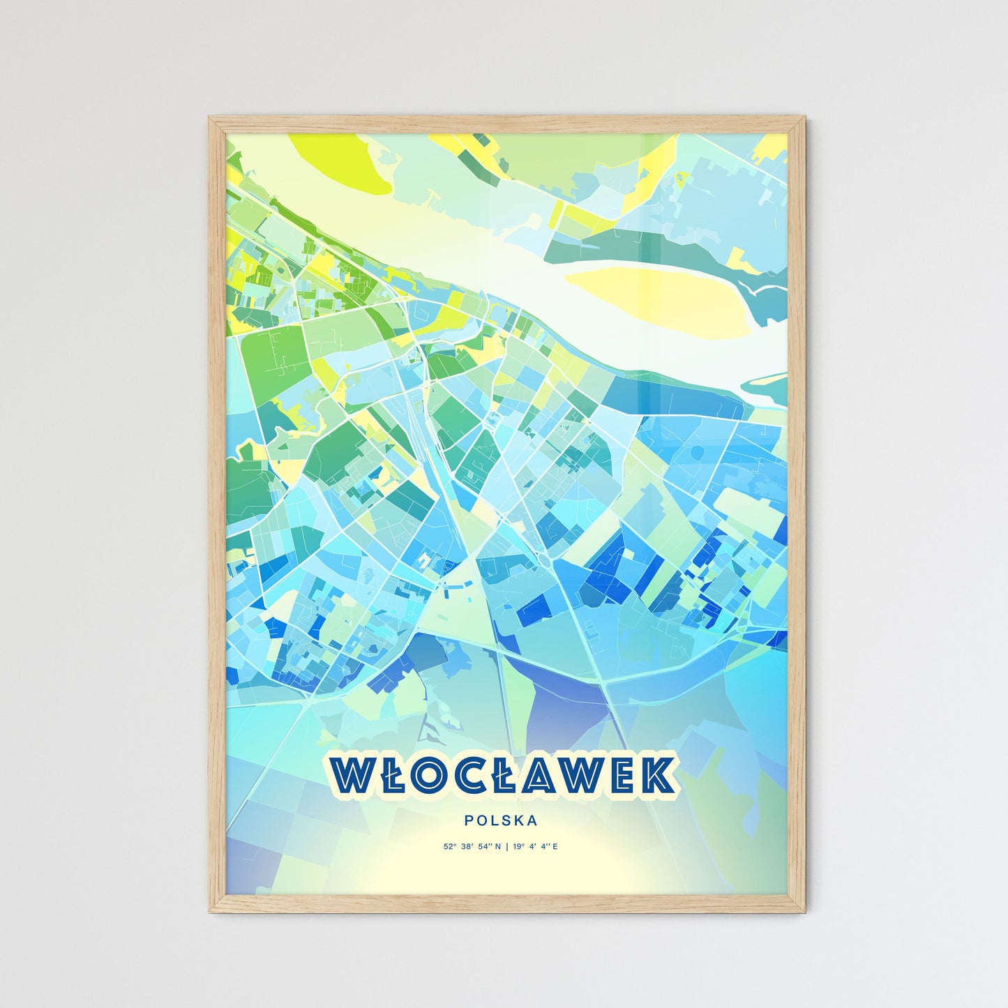 Colorful WŁOCŁAWEK POLAND Fine Art Map Cool Blue