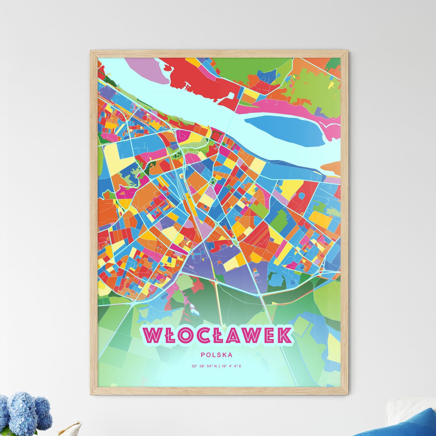 Colorful WŁOCŁAWEK POLAND Fine Art Map Crazy Colors