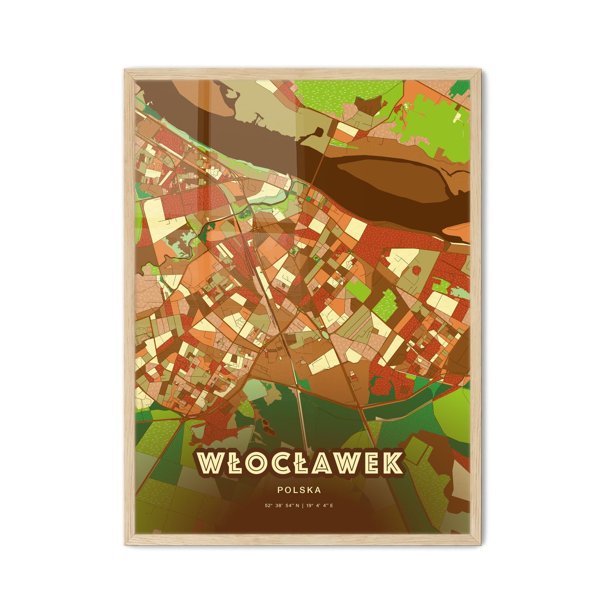 Colorful WŁOCŁAWEK POLAND Fine Art Map Farmhouse