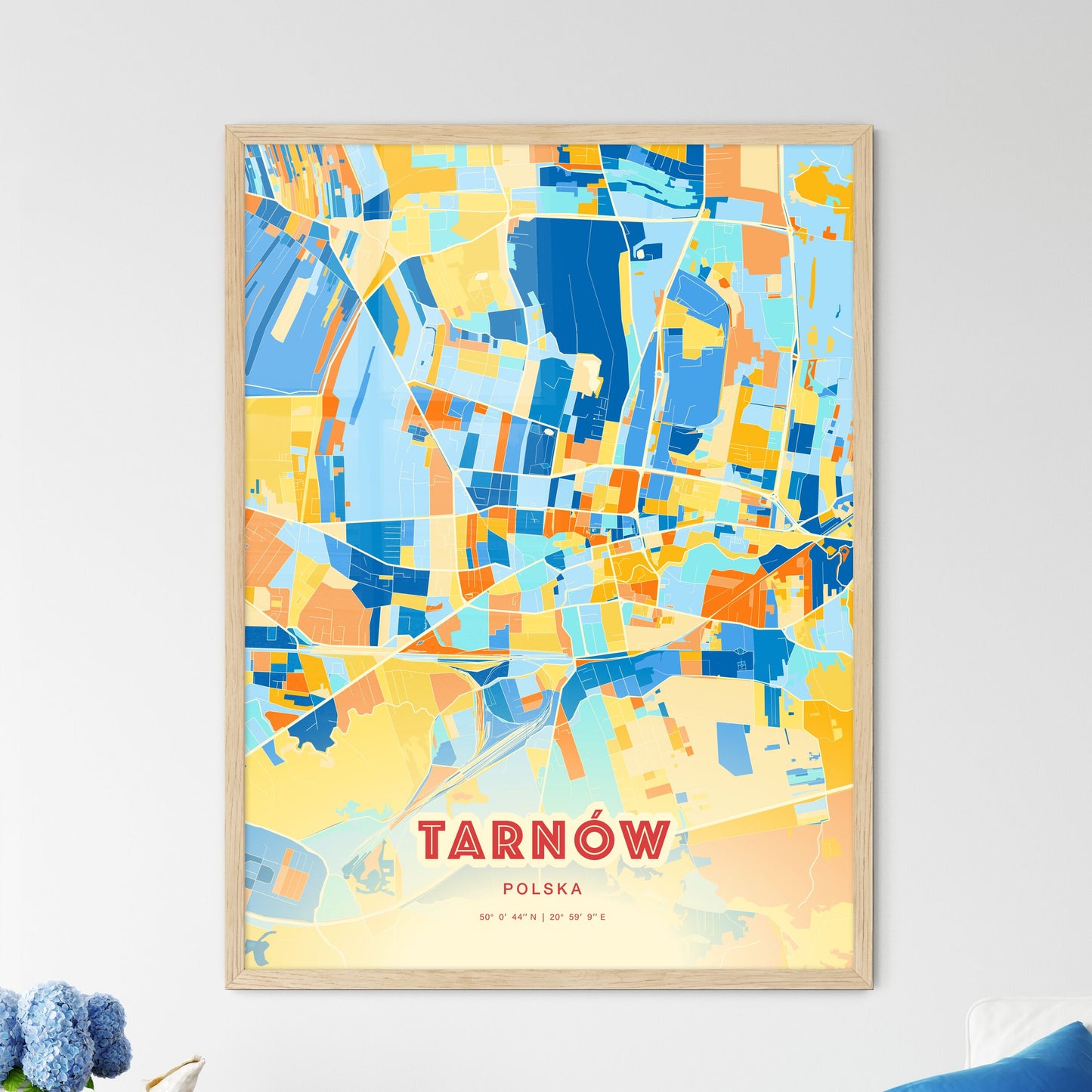 Colorful TARNÓW POLAND Fine Art Map Blue Orange