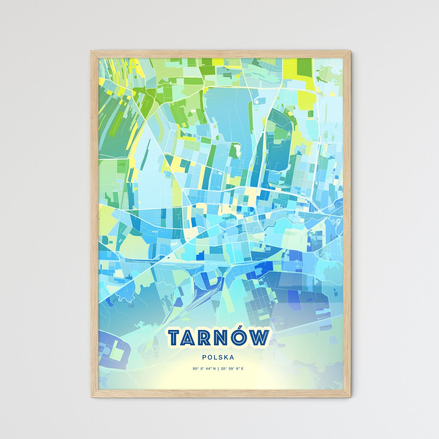 Colorful TARNÓW POLAND Fine Art Map Cool Blue