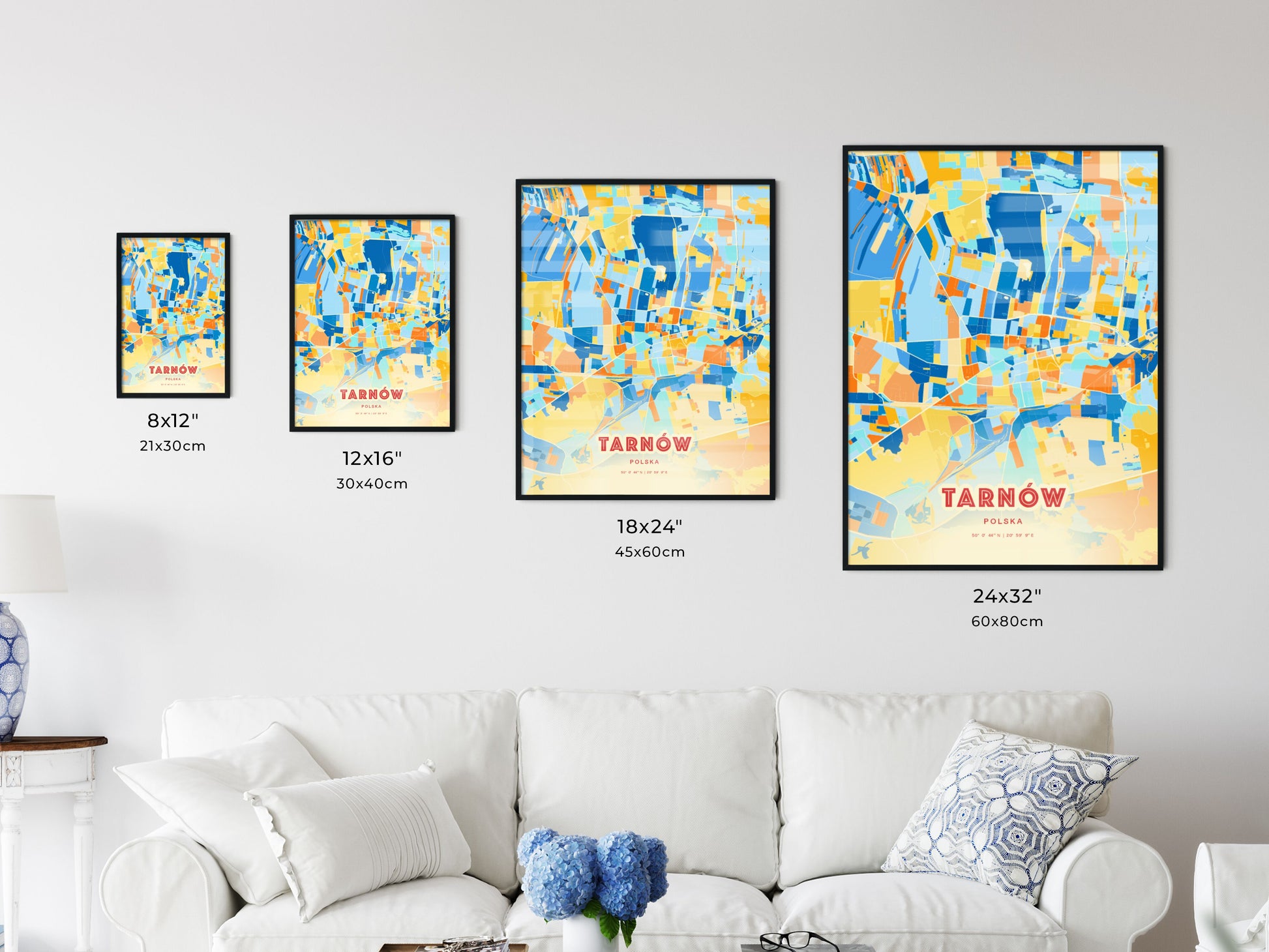 Colorful TARNÓW POLAND Fine Art Map Blue Orange